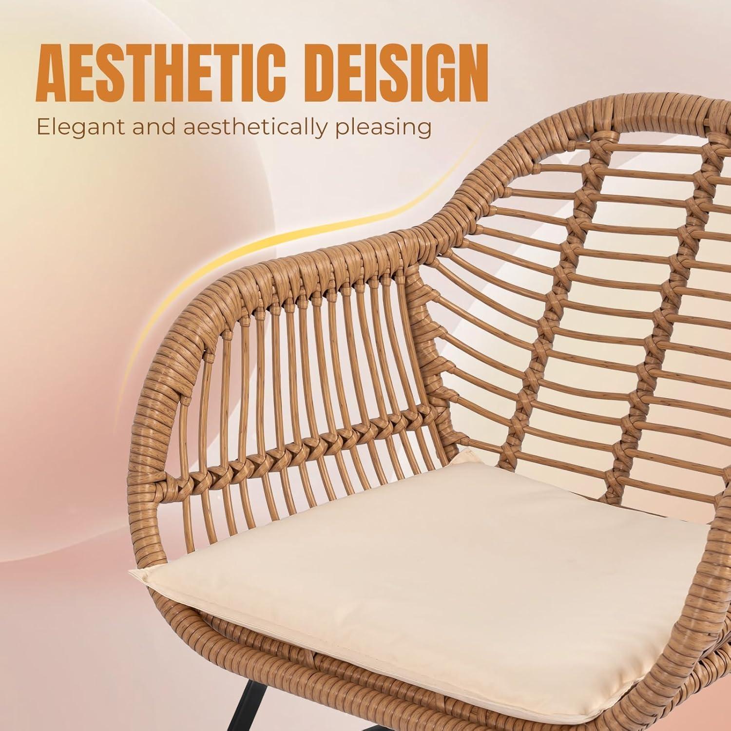 Black Steel and Wicker 3-Piece Patio Bistro Set with Beige Cushions