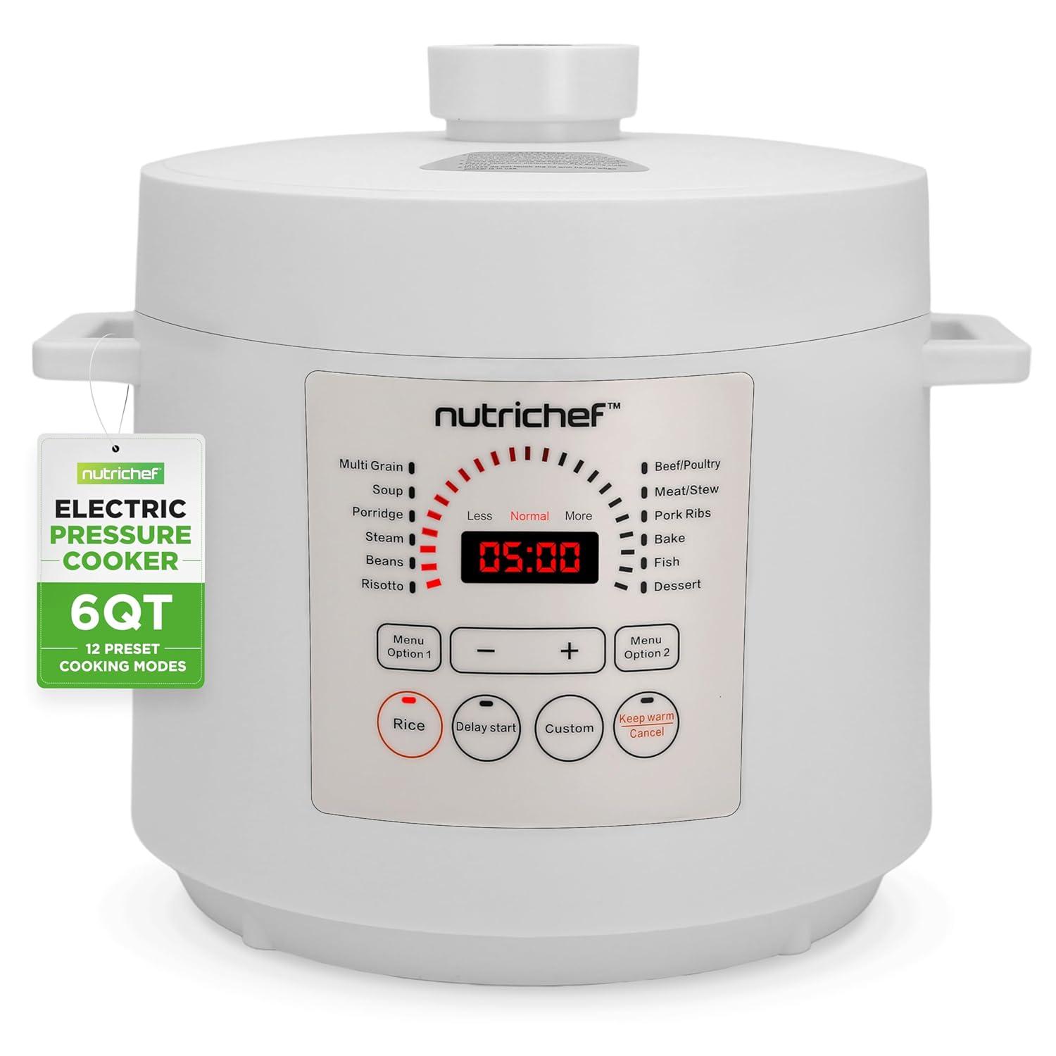NutriChef 6 Quart White Digital Electric Pressure Cooker with Touch Control