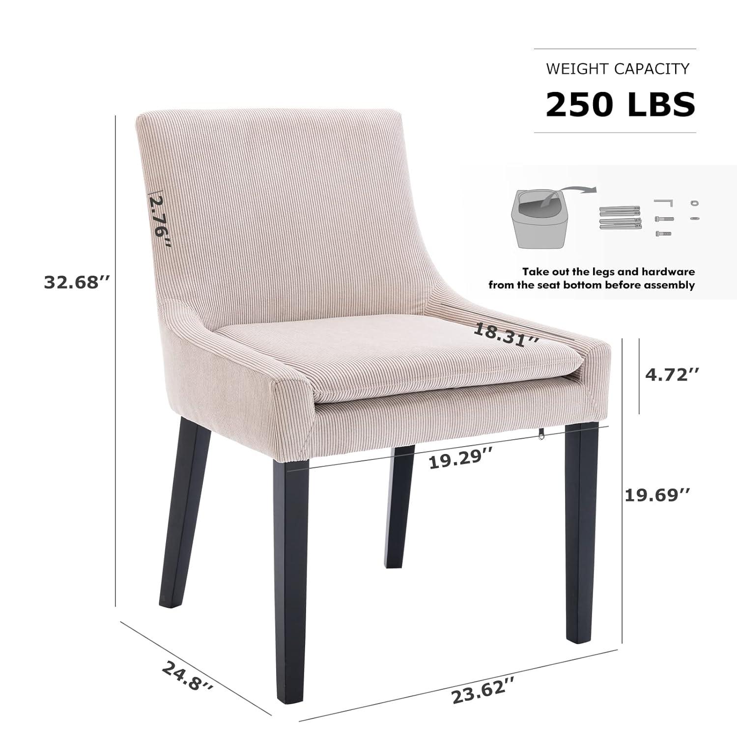 Beige Corduroy Upholstered Dining Chairs with Wood Legs, Set of 6