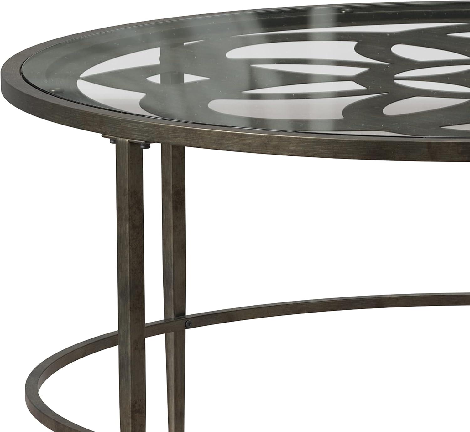 Marsala Traditional Round Metal Coffee Table with Glass Top