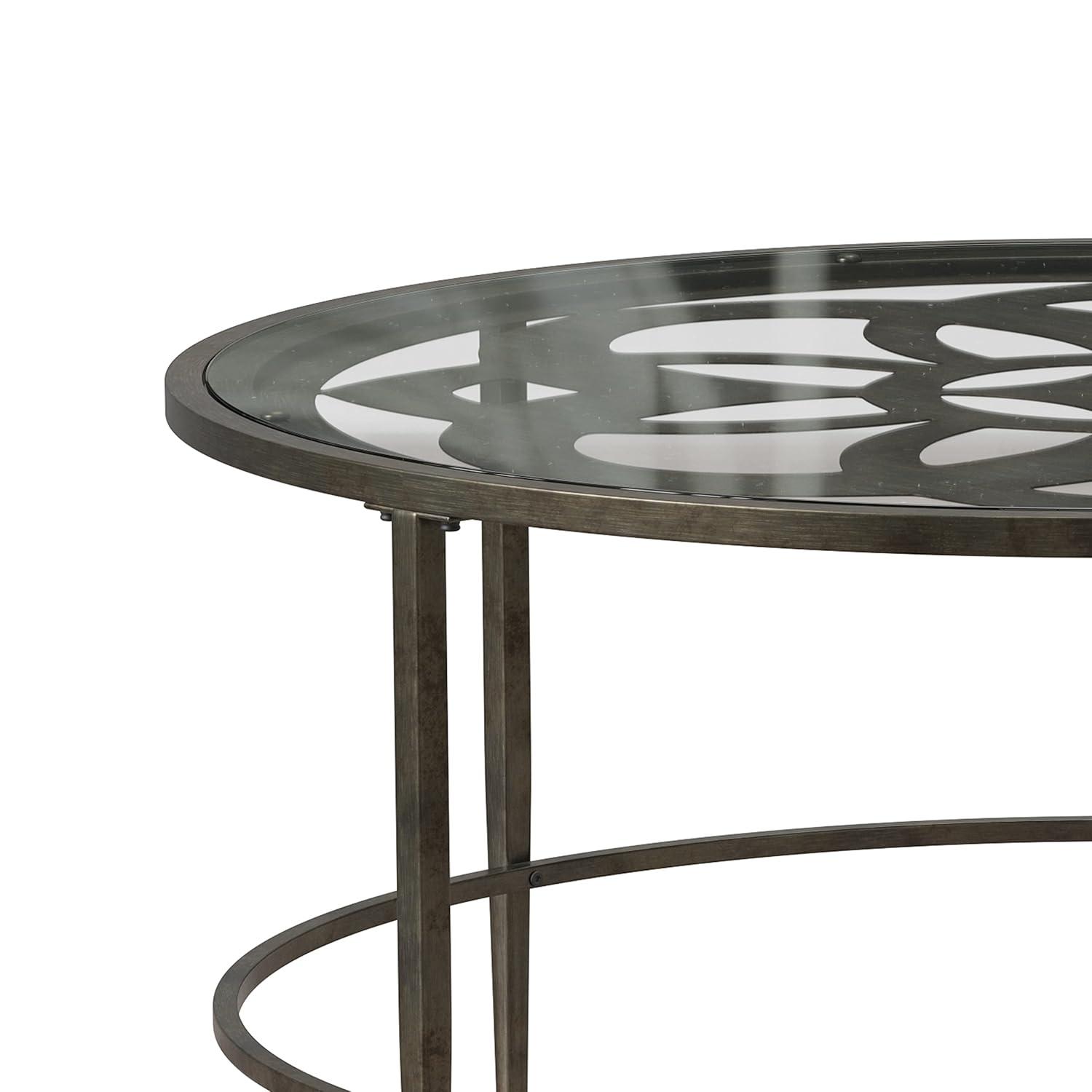 Hillsdale Furniture Marsala Glass-Top Metal Coffee Table, Gray with Brown Rub
