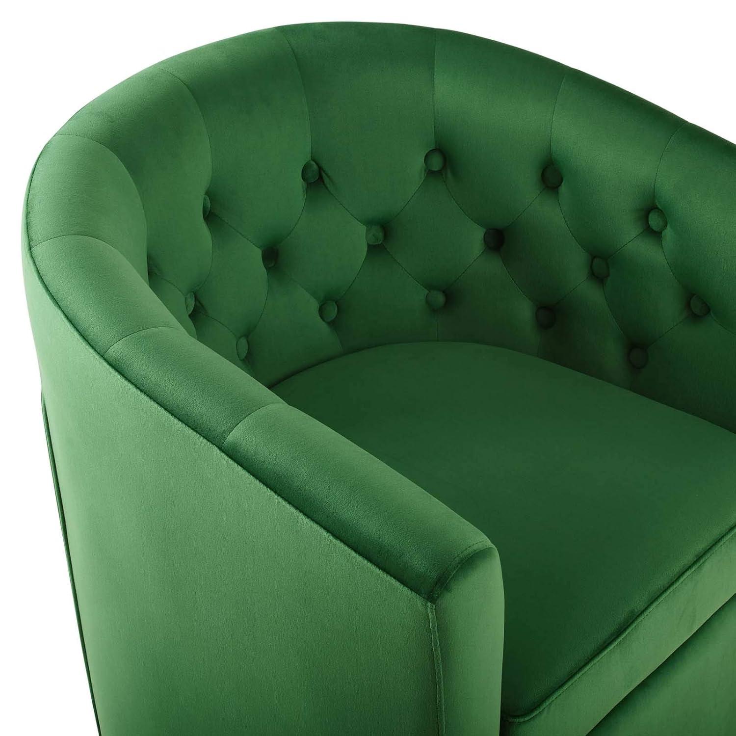 Modway Prospect Tufted Performance Velvet Swivel Armchair Emerald : Luxurious Upholstered Accent Chair with Wood Frame
