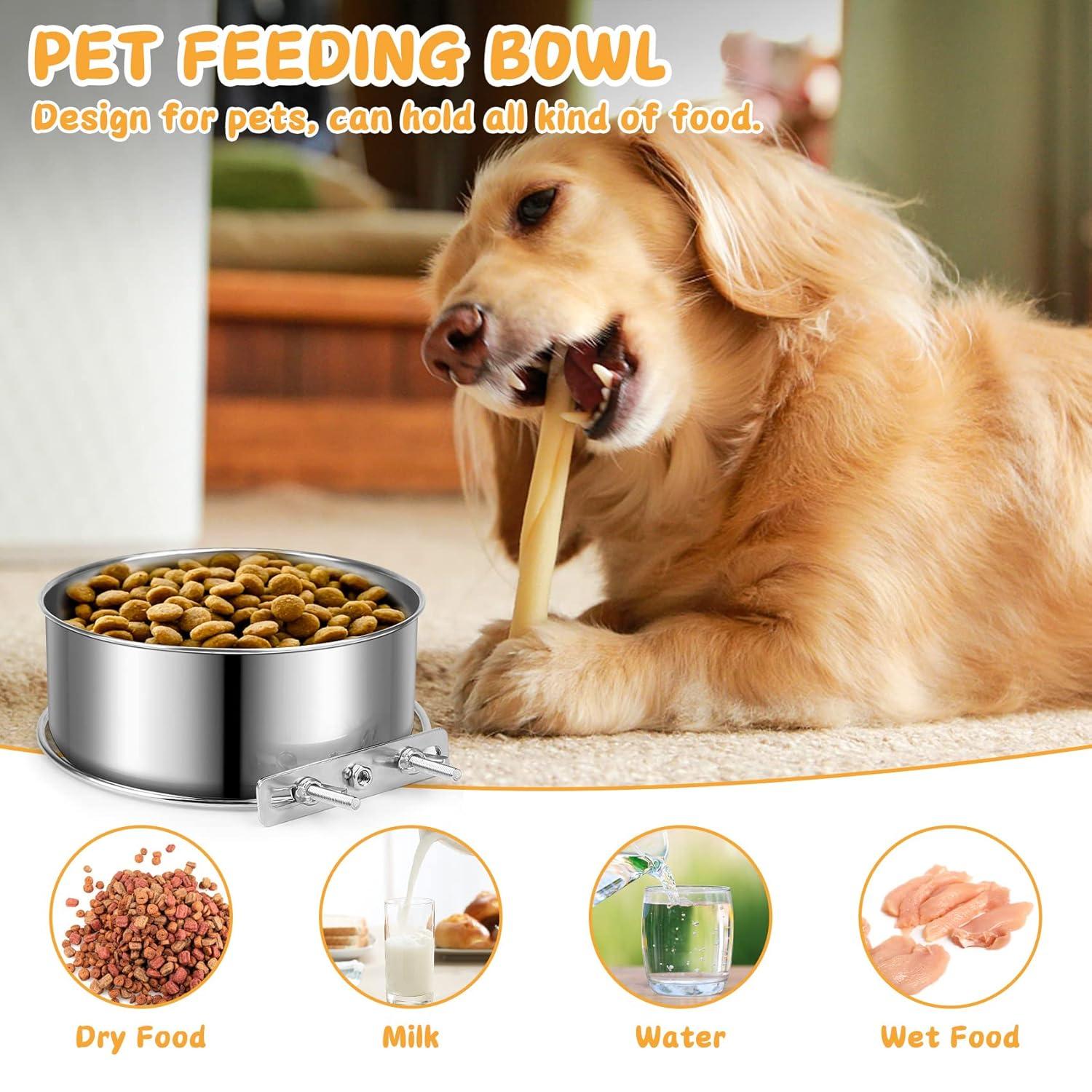 Stainless Steel Dog Bowls, ShineMe 40oz & 60oz No Spill Dog Crate Water and Food Bowls with Hanging Hook for Kennel, Cage and More, 7.0 x 3.7” & 6.2 x 2.5” Feeder Dish for Large and Medium Dogs
