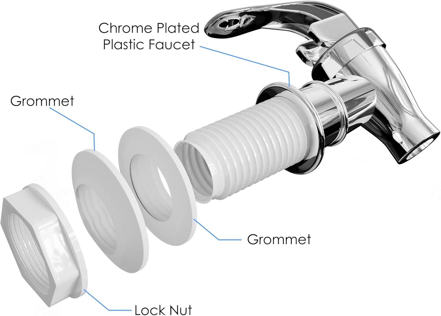 Silver Beverage Dispenser Replacement Spigot - Push Style for Drink Dispensers with Spout - Fits Mason Jar, Glass, and Plastic Pitchers - Ideal for Parties and Events