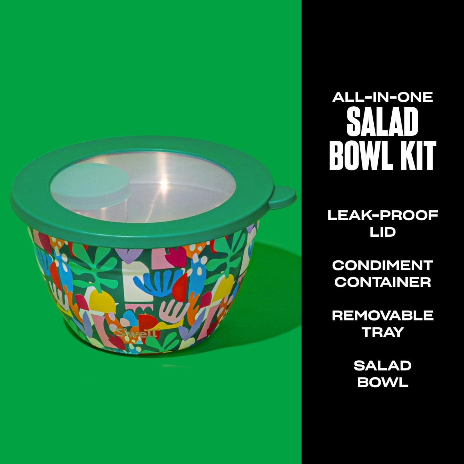 Salad Bowl Kit 64oz, Hillside Lavender, Comes with 2oz Mini Canister and Removable Tray for Organization, Leakproof, Easy to Clean, Dishwasher Safe