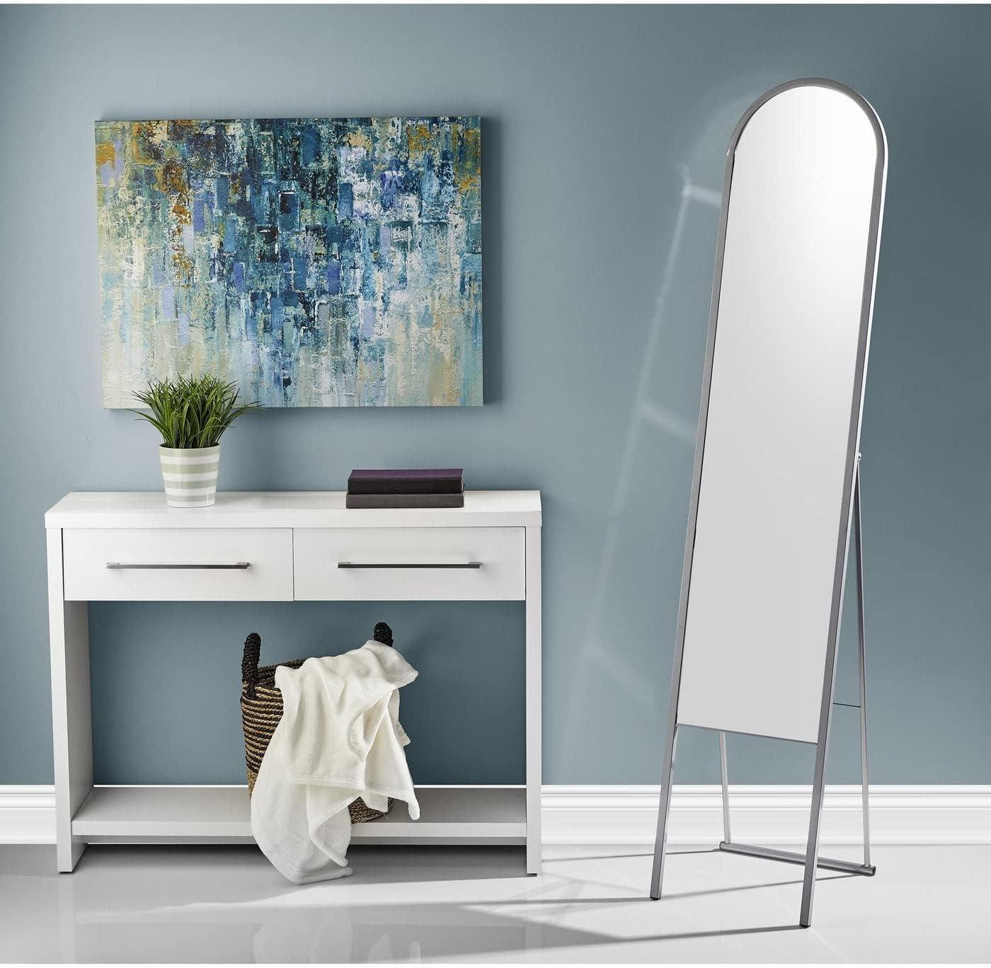 Adeline Floor Mirror Silver - Adesso: Modern Rectangle Leaning, Metal Frame, Freestanding