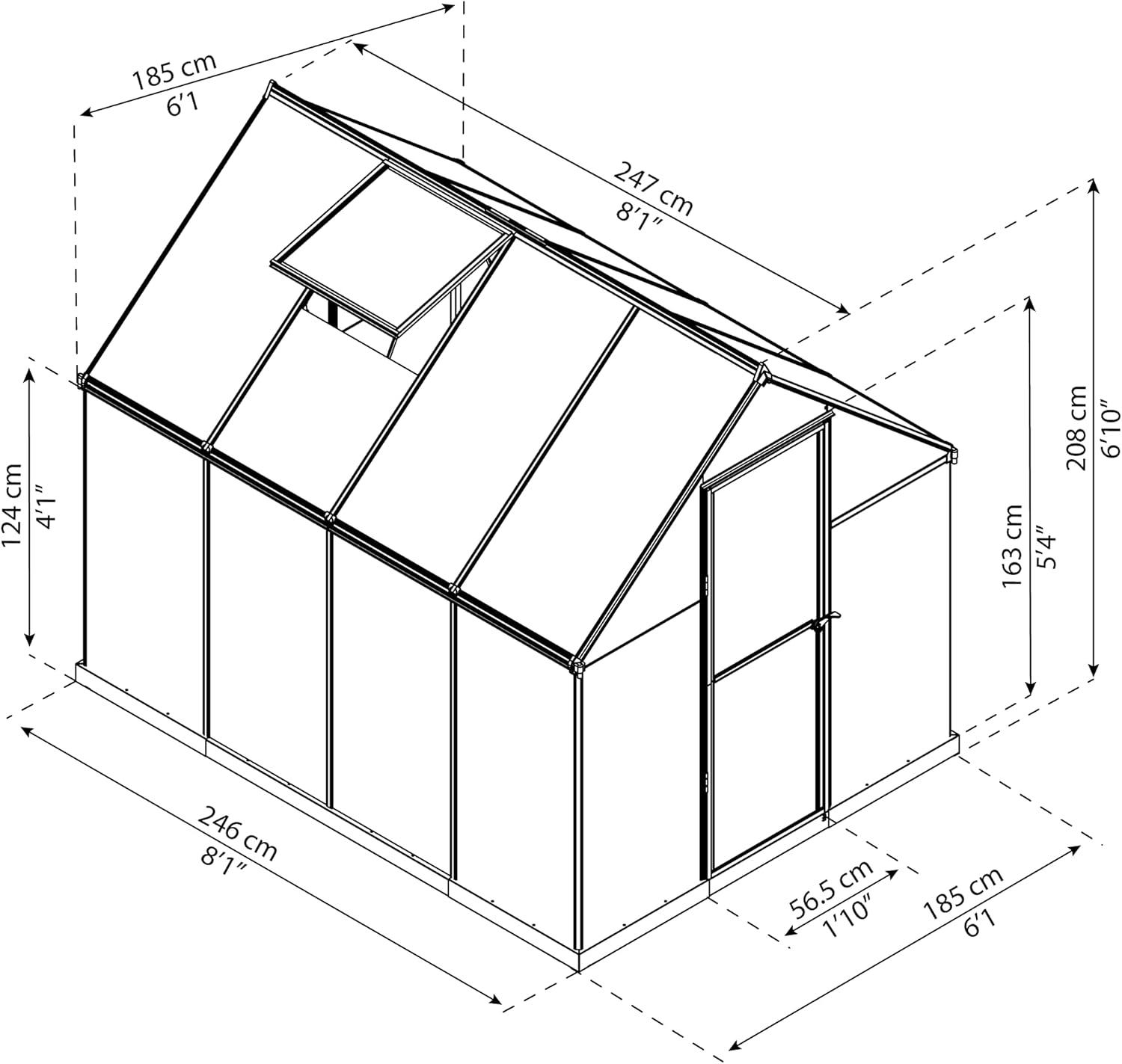 Silver Polycarbonate Aluminum Frame Walk-In Greenhouse 6' x 8'