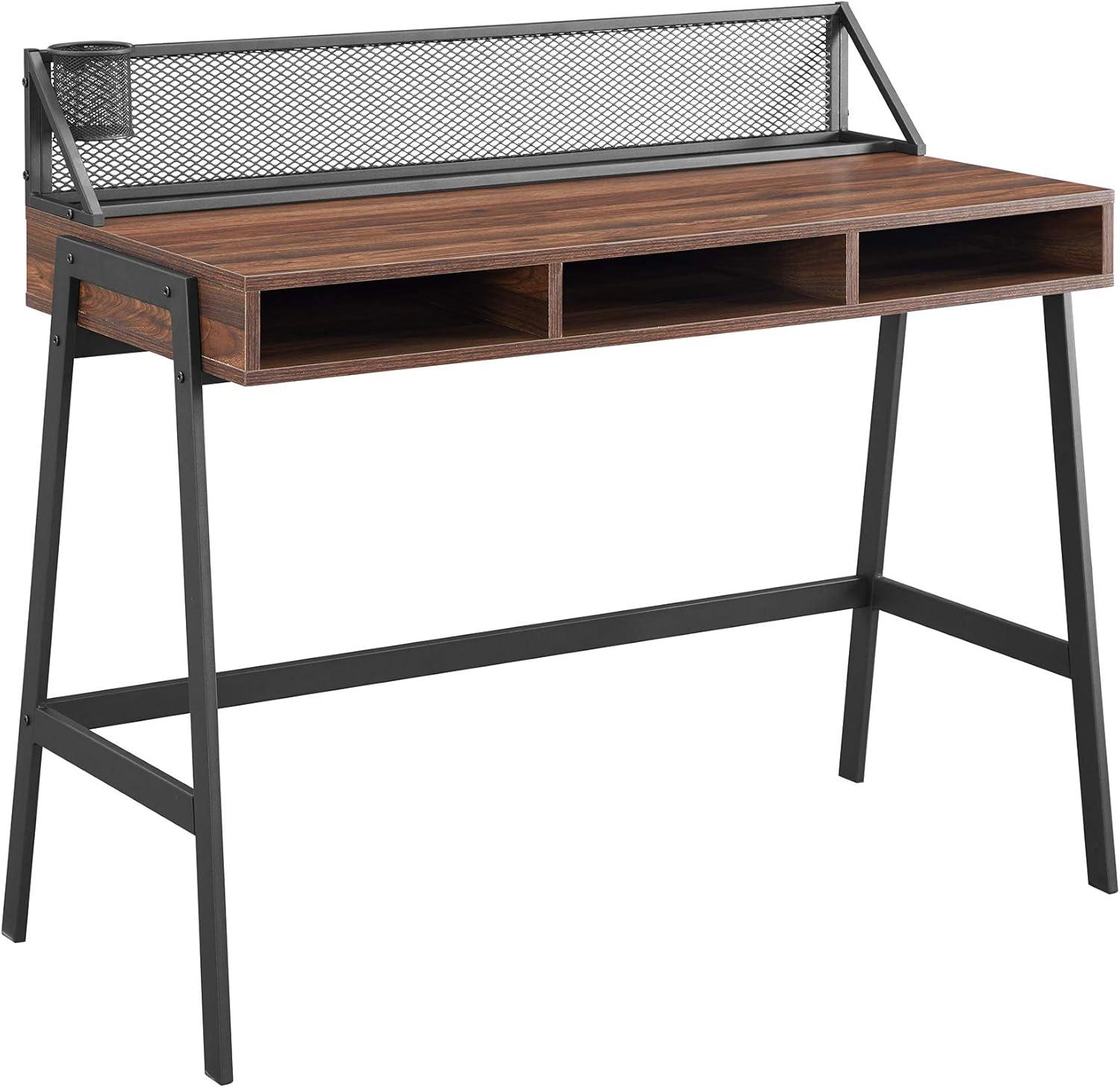 xrboomlife Industrial Mesh Wood Laptop Computer Writing Desk Home Office Workstation Small  42 Inch  Slate Grey