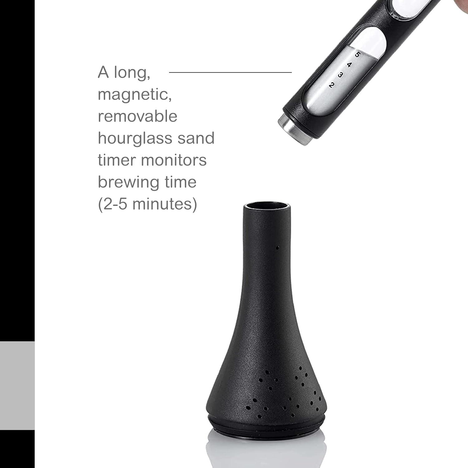 AdHoc Santea Floating Loose Leaf Tea Infuser withMagnetic Hourglass , Black/Silver Stainless Steel