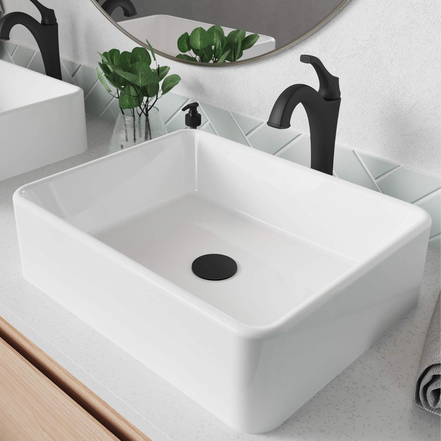 Ceramic Rectangular Vessel Bathroom Sink with Faucet