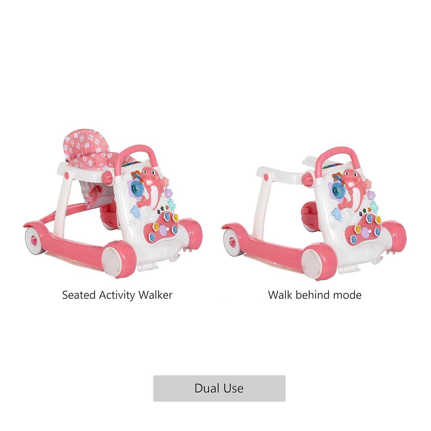 Pink Foldable Walker with Music and Adjustable Height