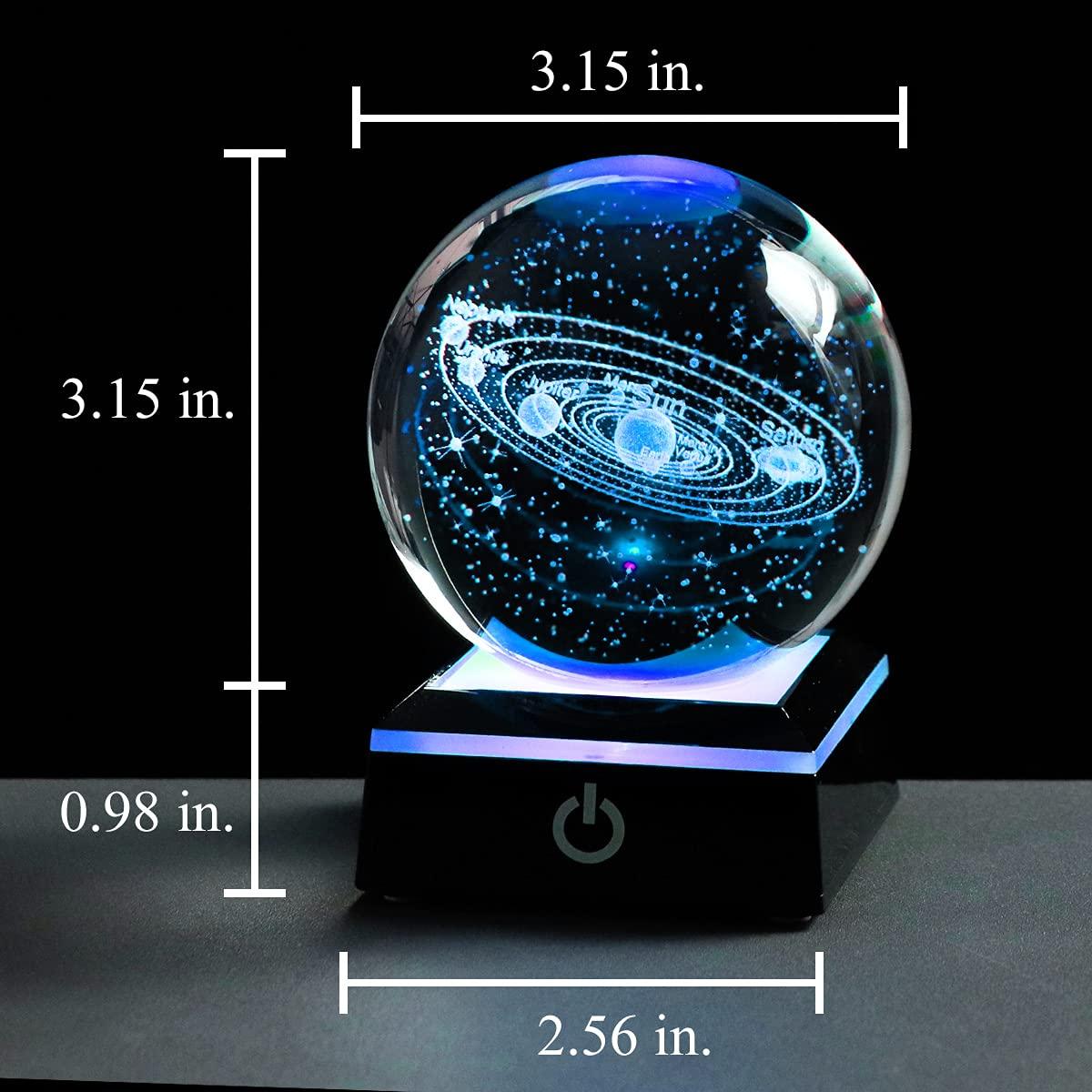 3D Solar System Model Crystal Ball 80mm 3.15inch - Outer Space Astronomy Gifts Room Decor Crystal Sphere Unique Gifts for Men Him Best Birthday Dad Physics Science Teacher Night Light Planet Lamp