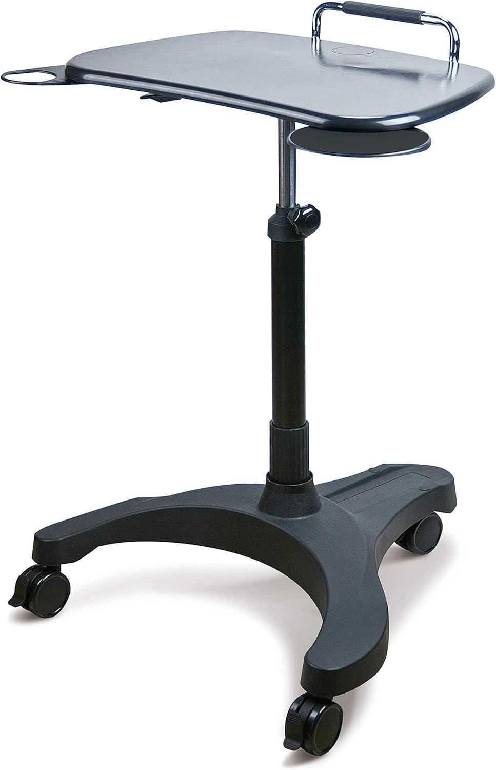 Black Adjustable Height Mobile Laptop Desk Cart with Cup Holder