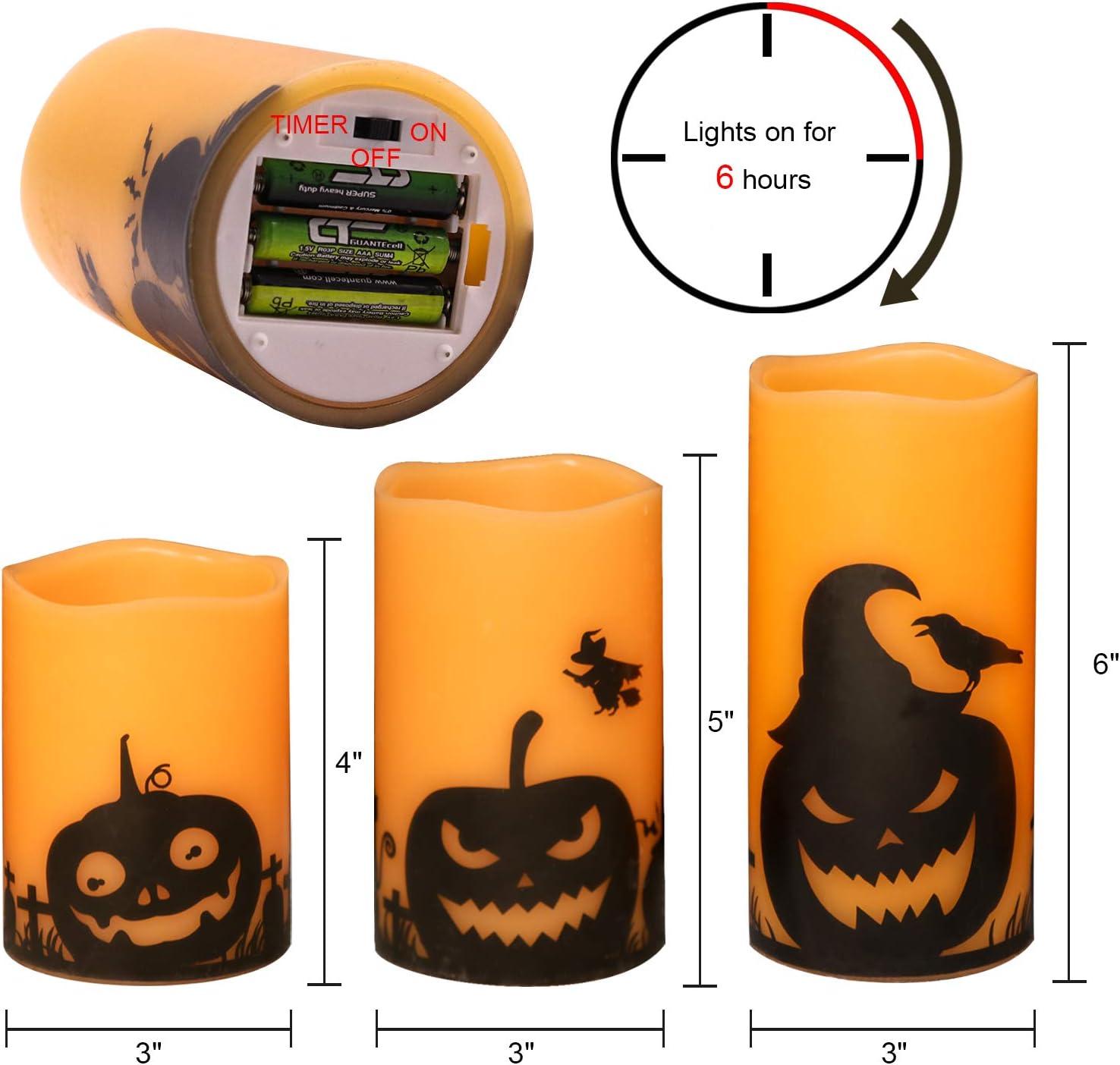 Set of 3 Yellow Flameless Halloween Pumpkin LED Candles