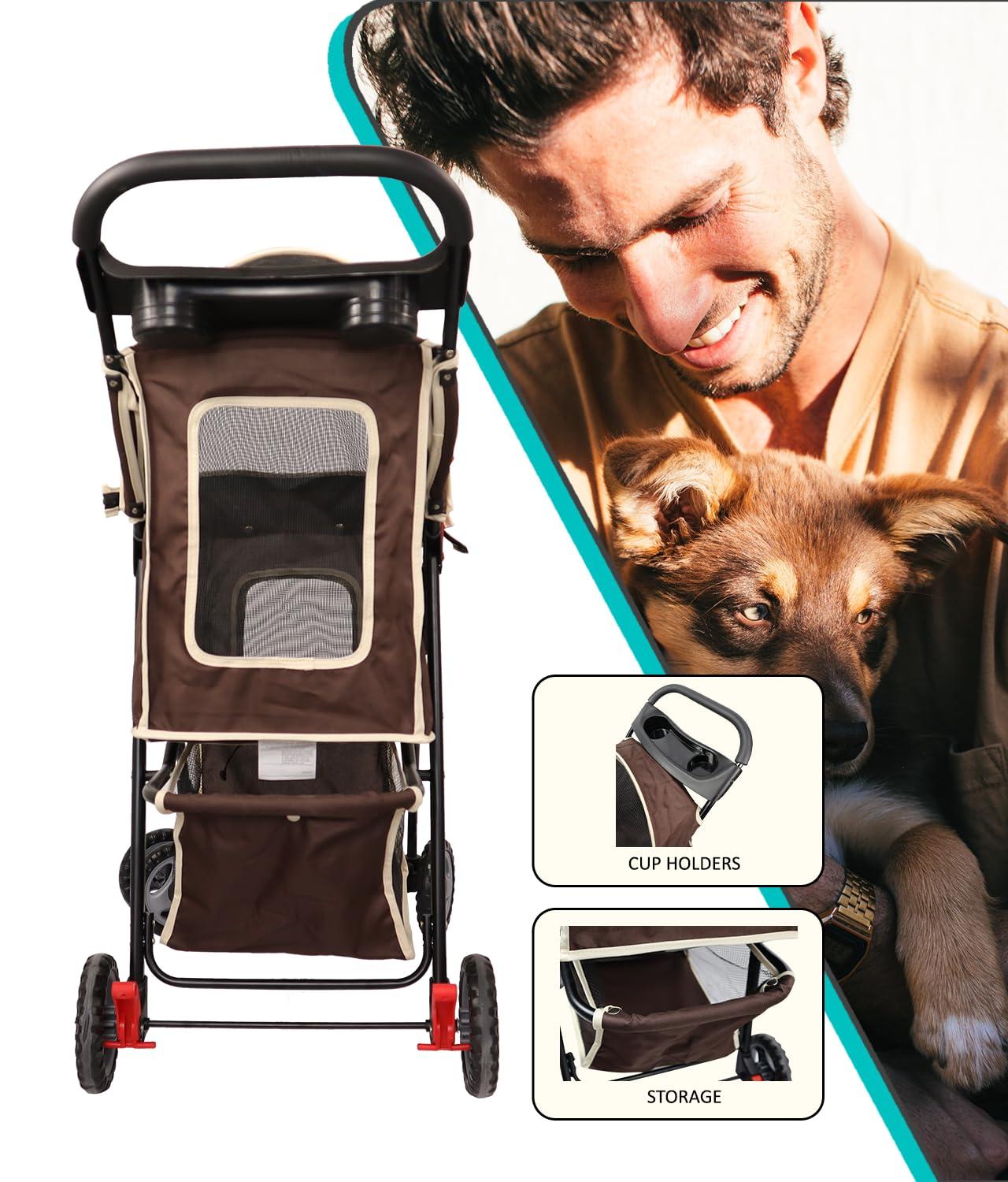 Amoroso Baby 6748 4 Wheel Pet Stroller for Cats & Dogs - Brown & White