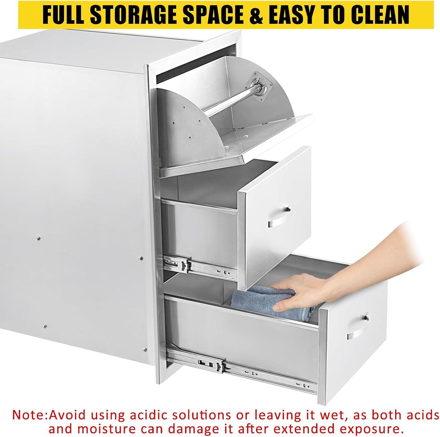 17W30H21D Inch Outdoor Kitchen Drawers Stainless Steel Double Drawer w/Paper Towel Holder Combo Works with Your Grilling or Prep Zones for Outdoor BBQ Island
