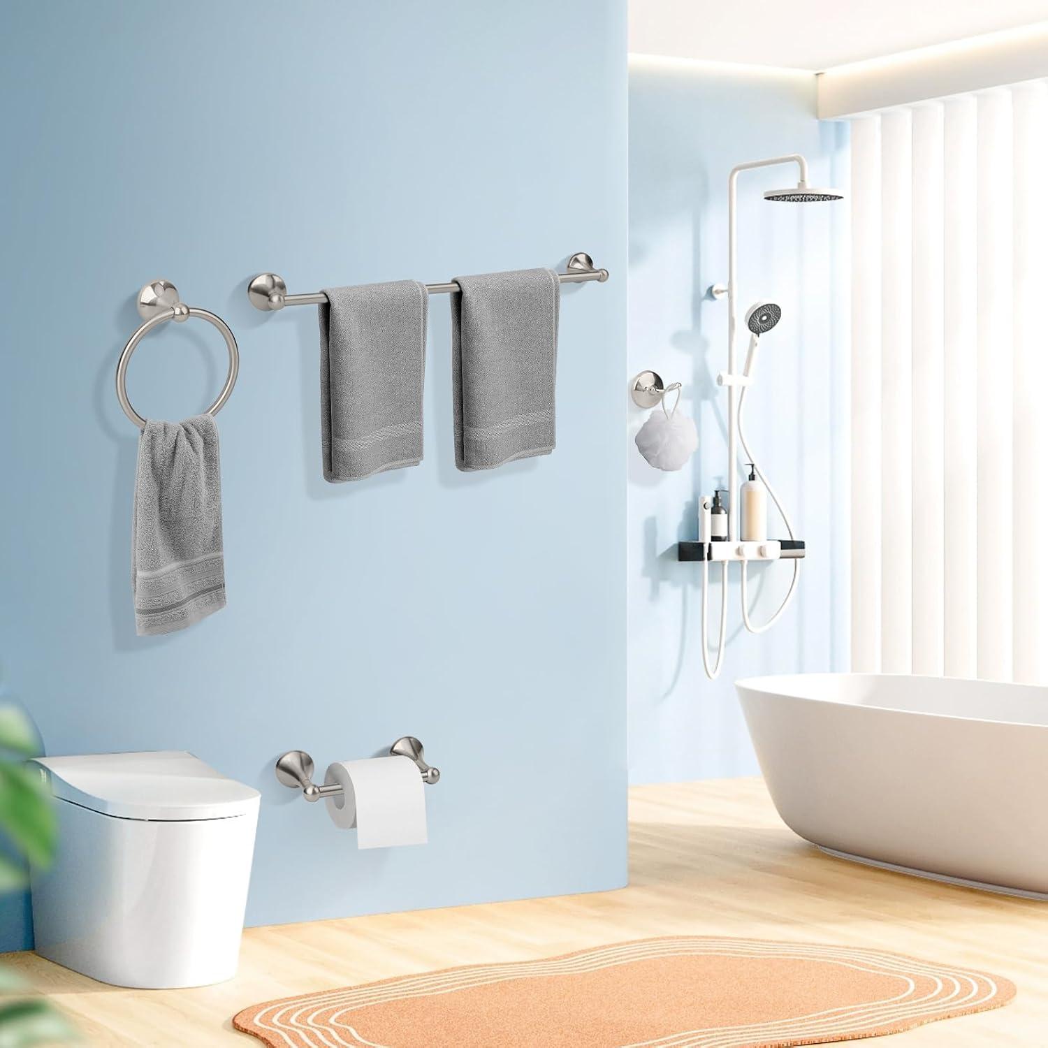 4-Piece Bathroom Hardware Accessory Set With 24" Towel Bar (Chrome Finish)