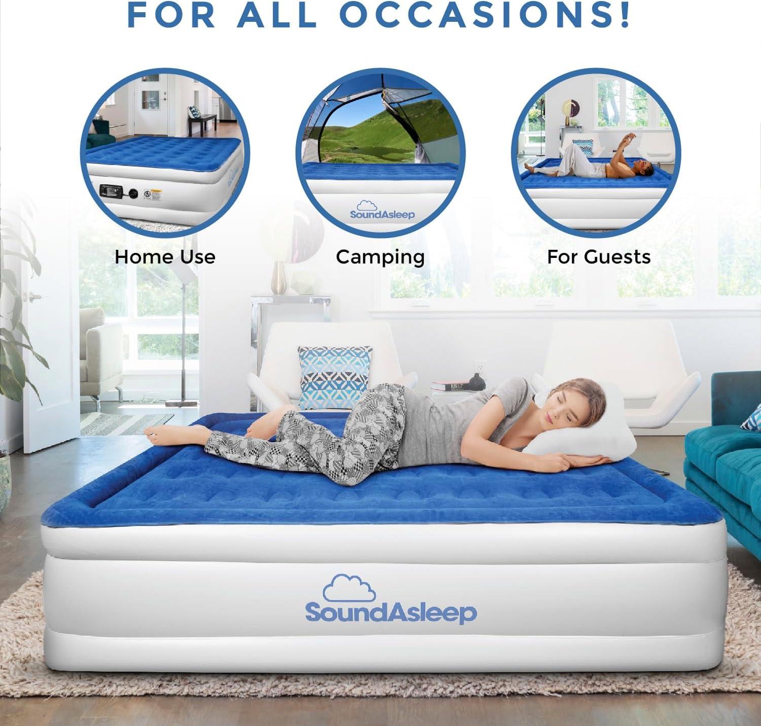 SoundAsleep Dream Series Air Mattress with ComfortCoil Technology & Internal High Capacity Pump -  Queen - Blue