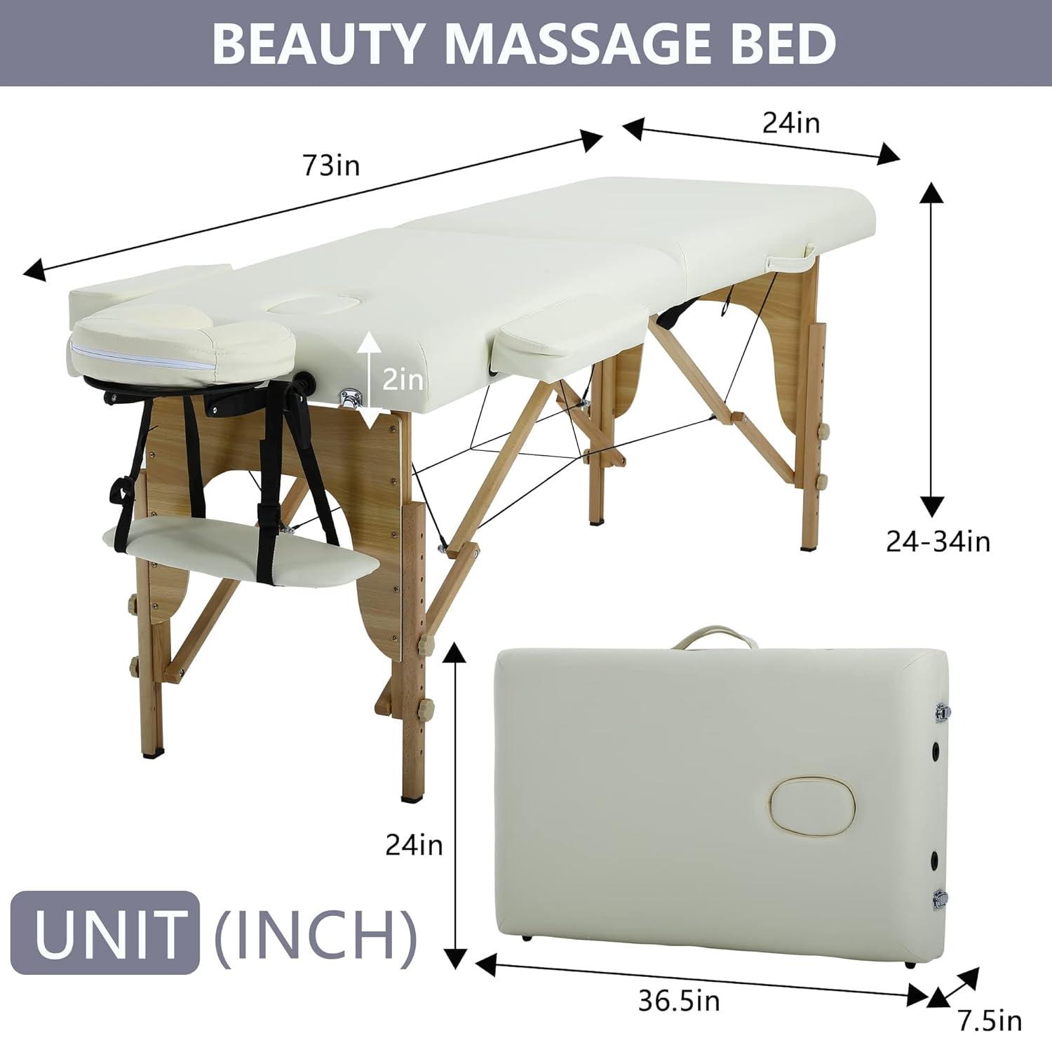 BestMassage Massage Bed Portable Massage Table 2 Folding Lash Bed Height Adjustable 24 Inch Wide Spa Table with Non-Woven Bag for Spa Footmassage Facial CareSpa Tattoo