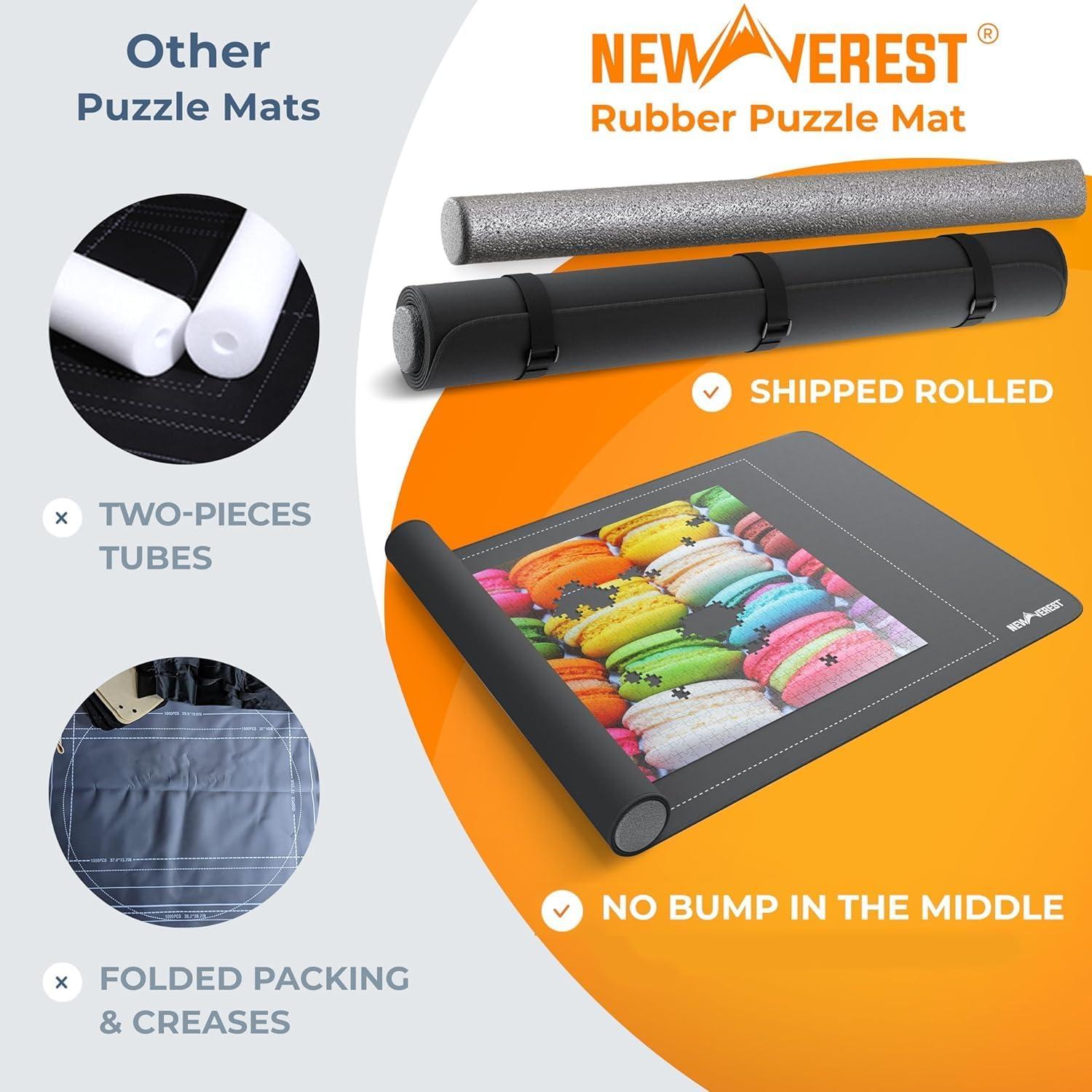 Newverest Jigsaw Puzzle Mat Roll-Up, 46" x 26", Non-Slip Rubber, Holds Up to 1500 Pieces, Includes 3 Sorting Trays and Storage Bag