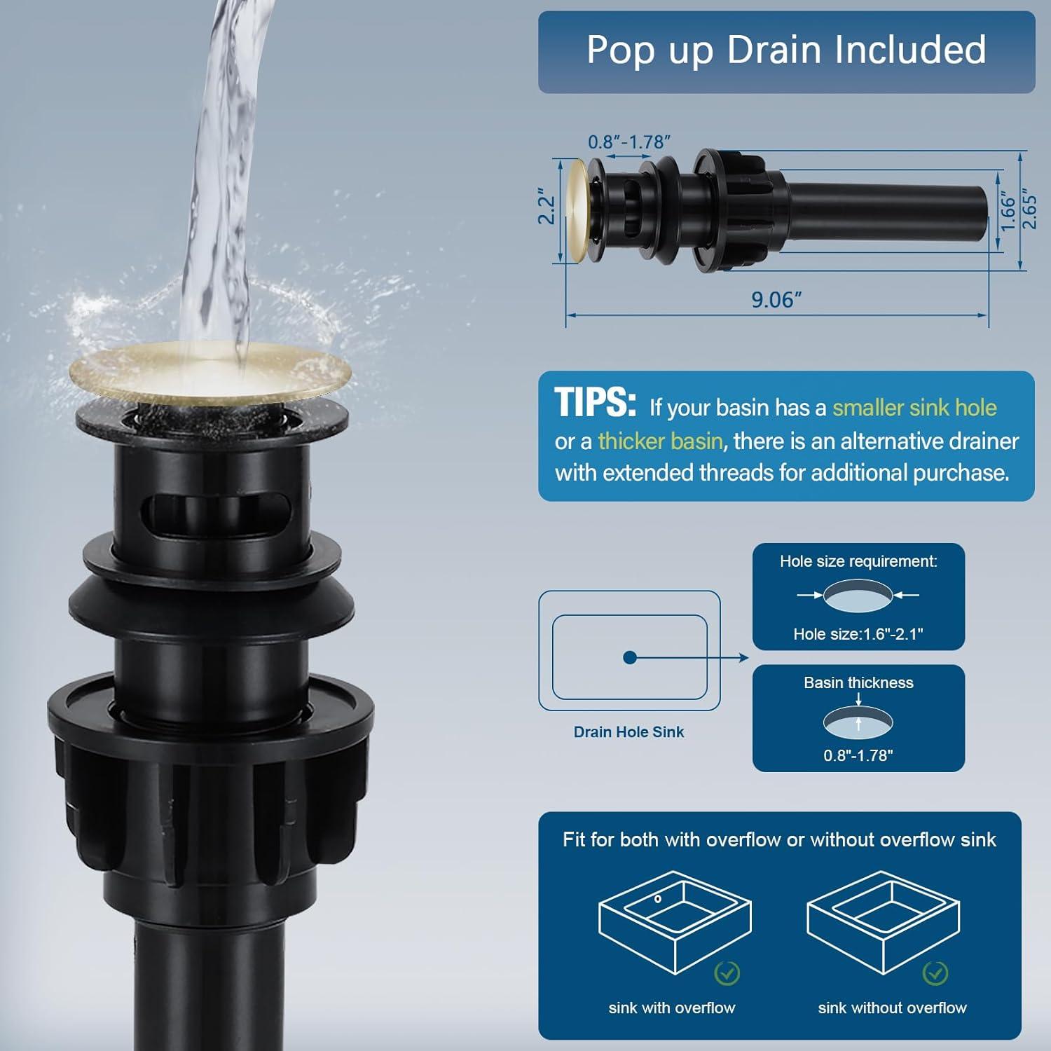 Qomolangma Waterfall Bathroom Faucets 3 Holes 2 Handles - Brushed Gold Bathroom Sink Faucets Widespread with Pop Up Drain, Lavatory Mixer Tap for Bathroom Sink RV Vessel Basin