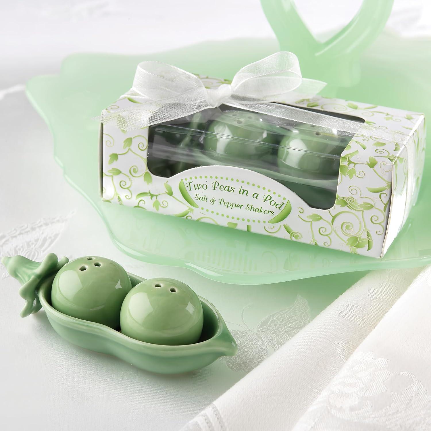 Two Peas in A Pod Ceramic Salt and Pepper Shakers in Ivy Print Gift Box Wedding favors