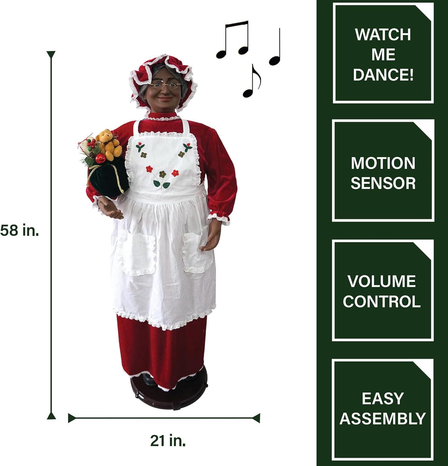 Fraser Hill Farm African American Dancing Mrs. Claus Animatronic, Indoor 58-in.