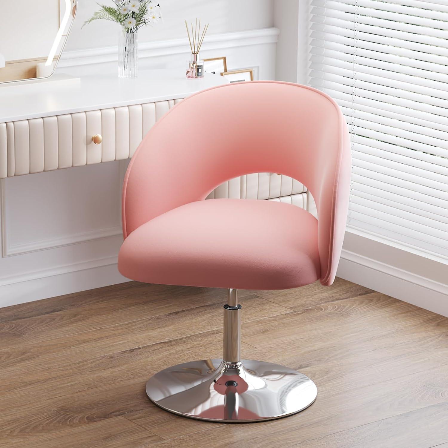 Furniliving Velvet Swivel Chair Upholstered Accent Chair Adjustable Mid-Backrest Leisure Chairs,Pink
