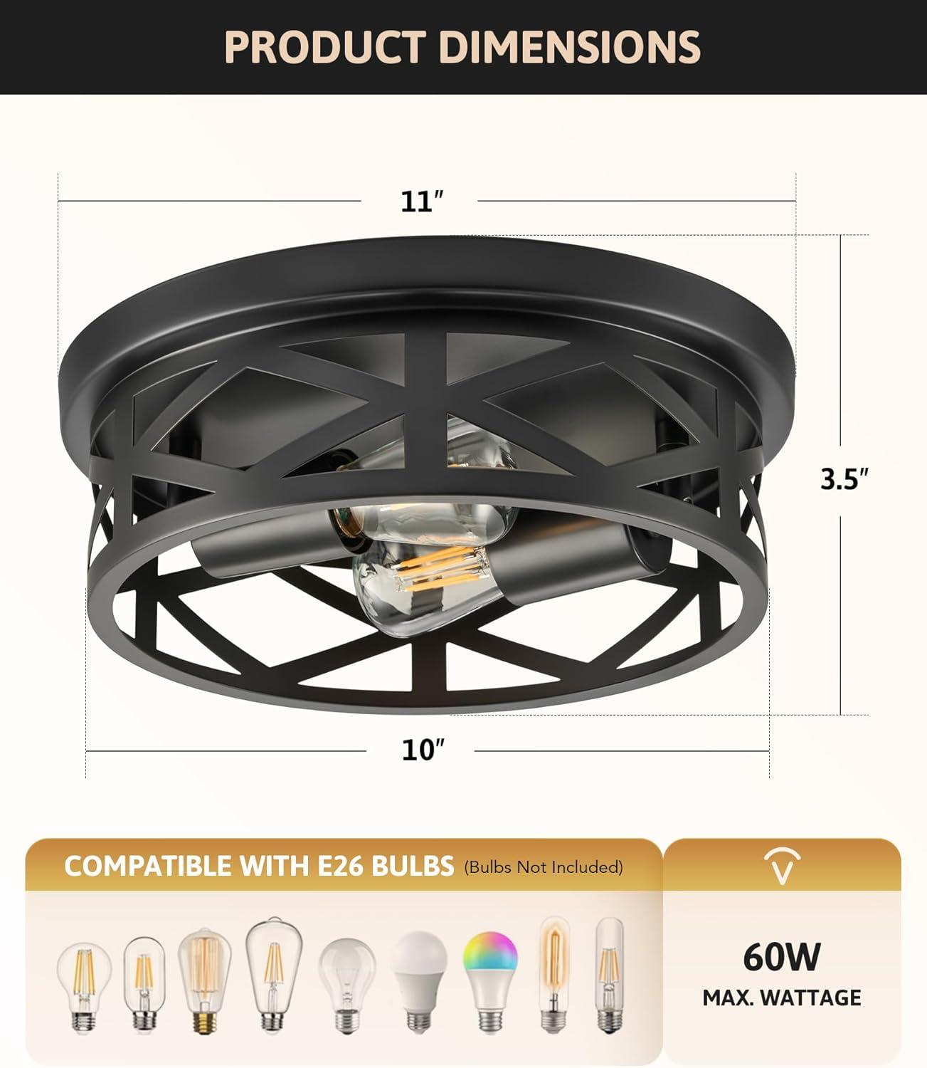 VONLUCE Flush Mount Ceiling Lights, 2-Light Hallway Ceiling Lighting Fixtures, 11 inch Farmhouse Metal Cage Ceiling Lights for Entryway Kitchen, Adjustable Lamp Holders, ETL, 2 pcs, Oil-Rubbed Bronze