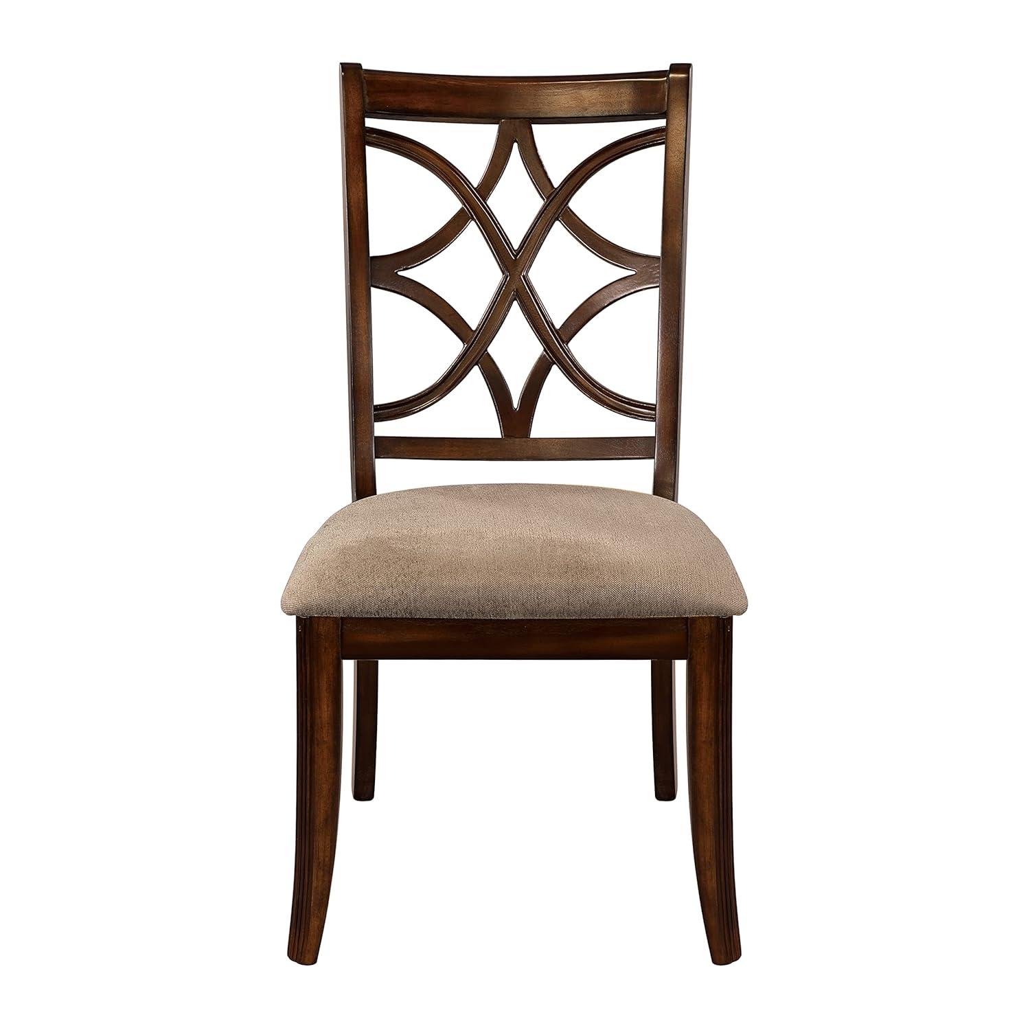 Solid Wooden Side Chair With Beige Fabric Seat, Cherry Brown and Beige (Set Of 2)- Saltoro Sherpi