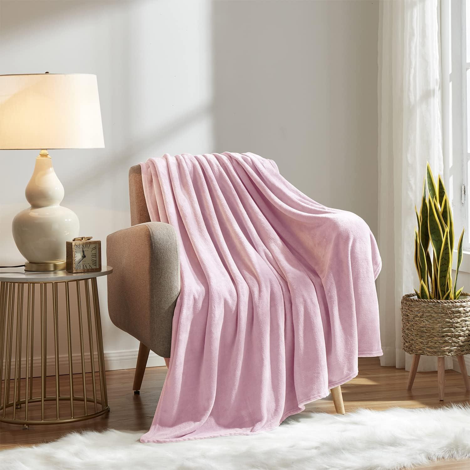 Pink Fleece Lightweight Throw Blanket for Pets and Kids