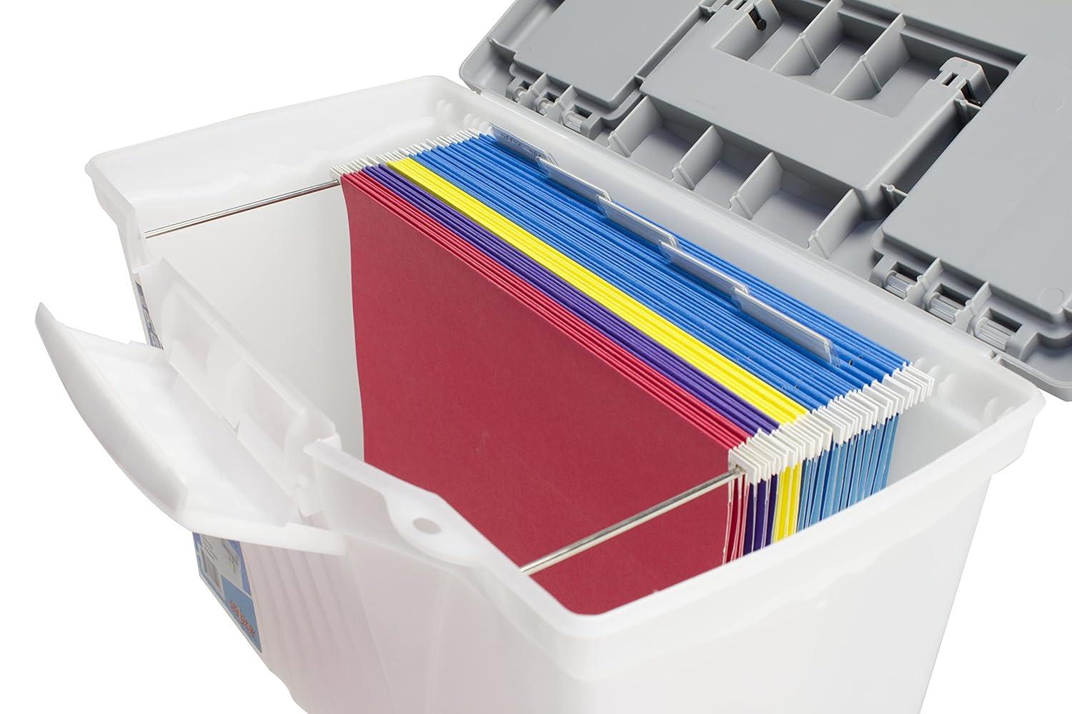 Portable Letter/Legal Filebox With Organizer Lid, Letter/Legal Files, 14.5" X 10.5" X 12", Clear/Silver