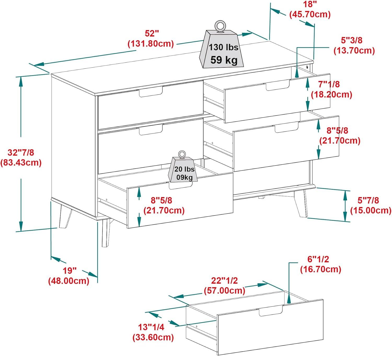 Yarber 6 Drawer Solid Wood Double Dresser