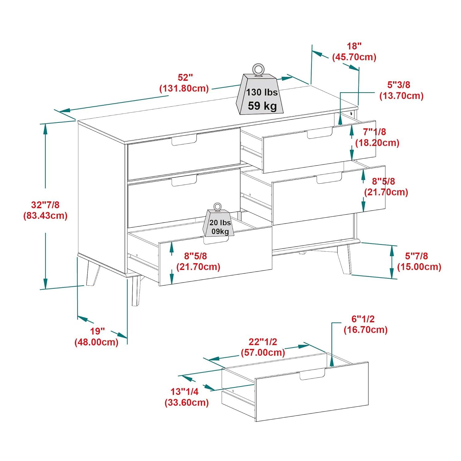 Yarber 6 Drawer Solid Wood Double Dresser