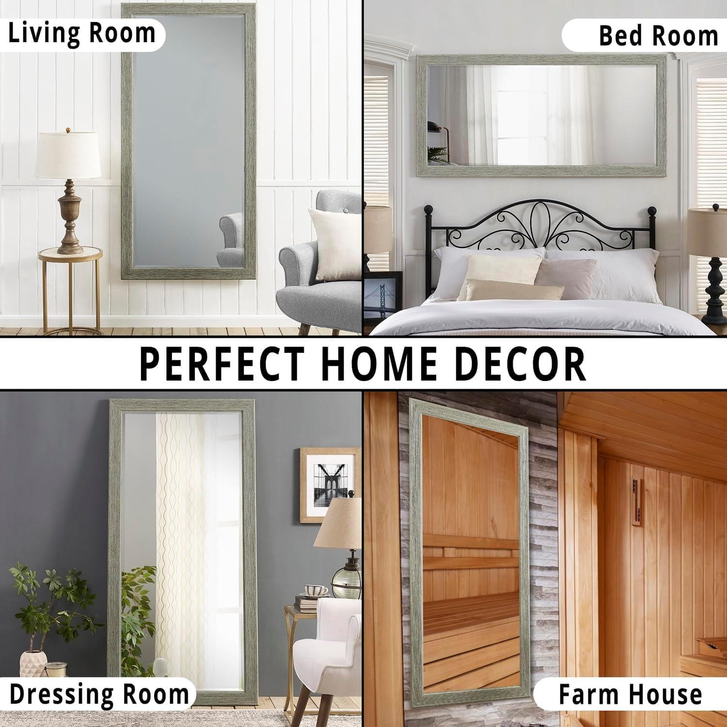 Rustic Green-Gray Full Length Wood Floor Mirror