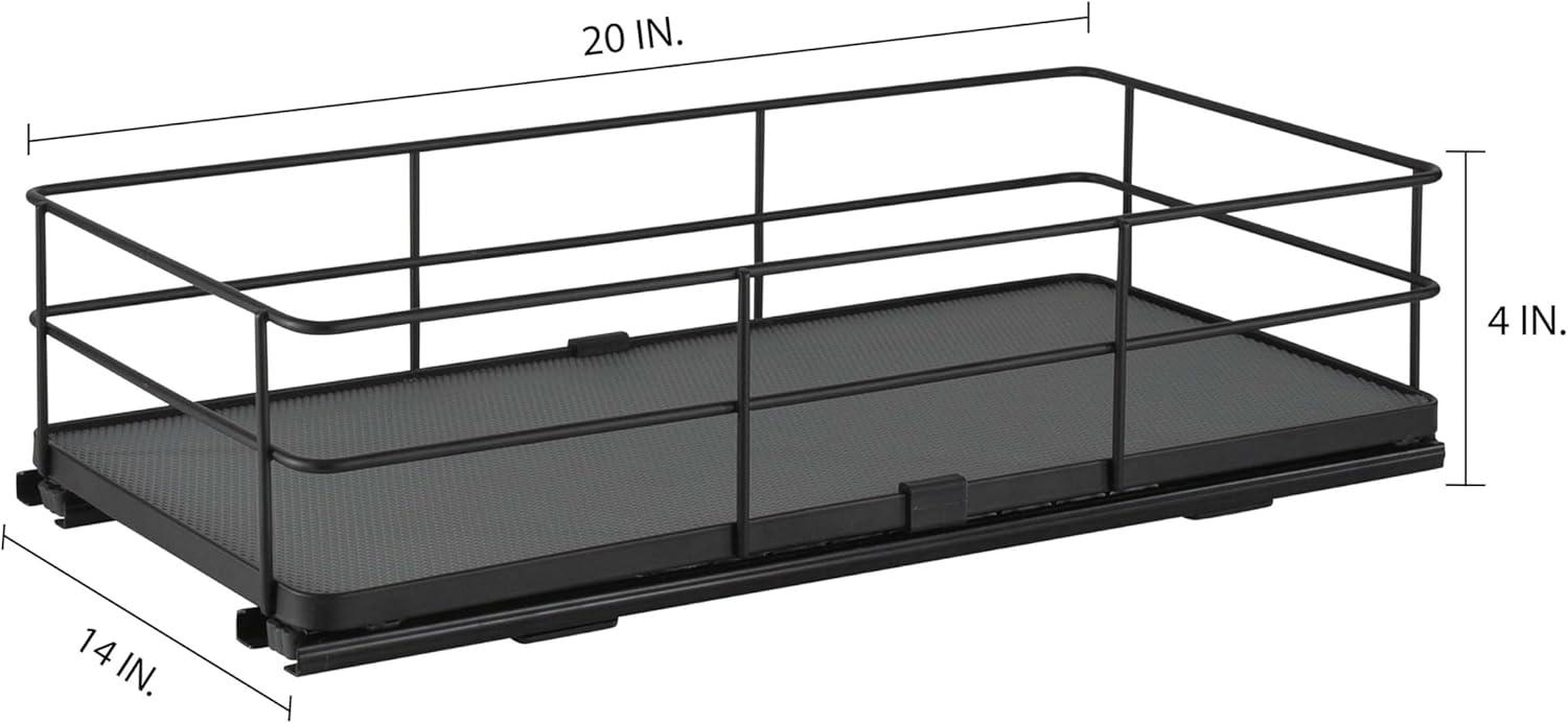 Organize It All 13.8"x20" Slide Out Shelf Organizer: Steel Kitchen Cabinet Storage, Black, 4.5" Height, 16.16 lbs