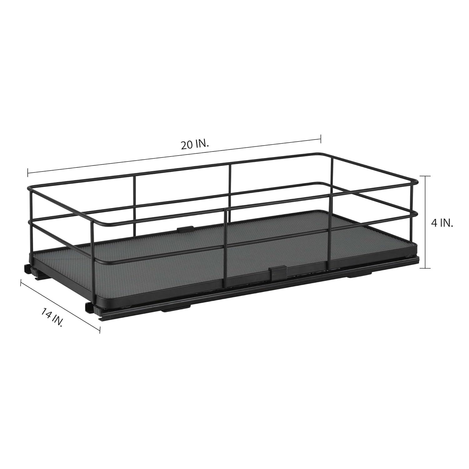 Organize It All 13.8"x20" Slide Out Shelf Organizer: Steel Kitchen Cabinet Storage, Black, 4.5" Height, 16.16 lbs