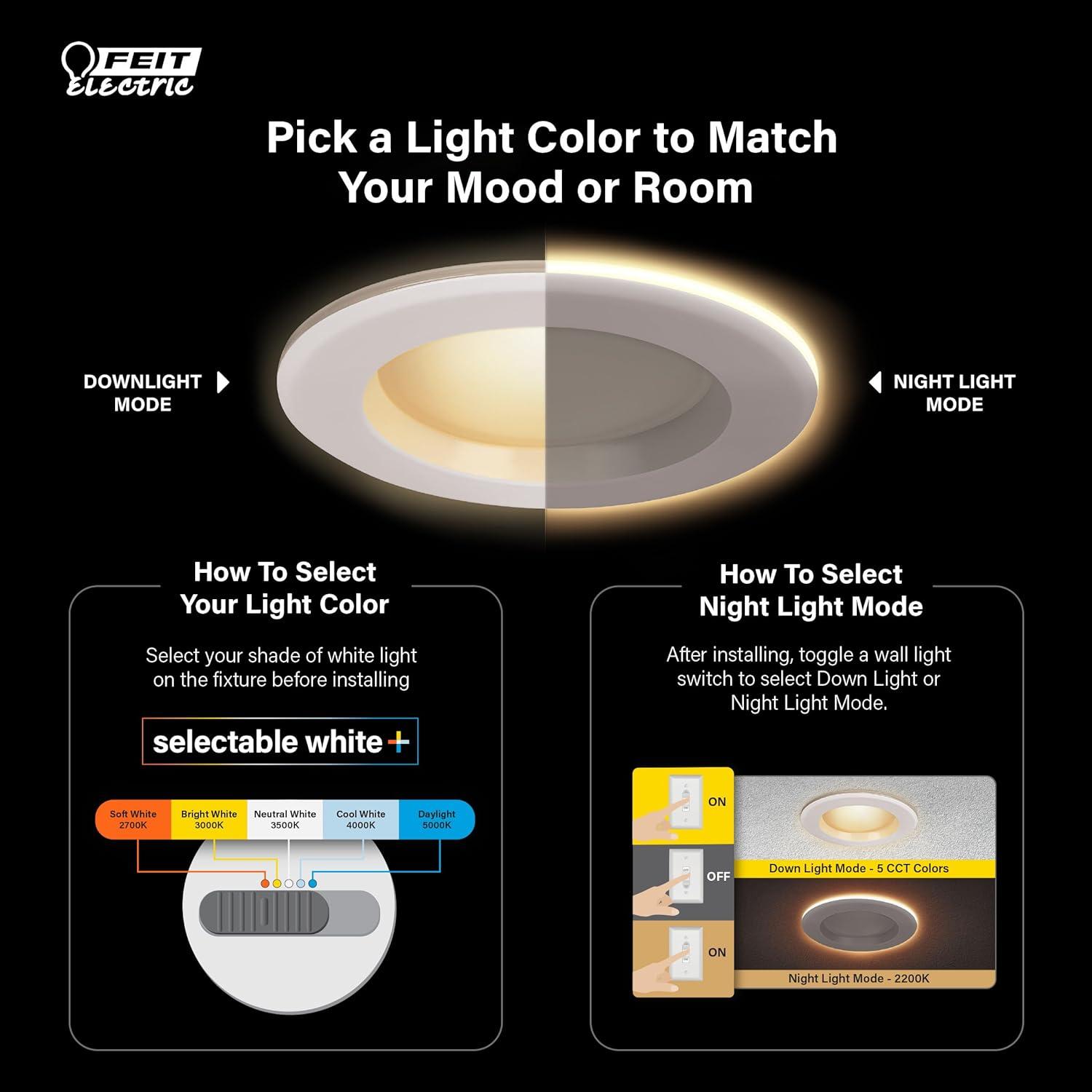 Feit Electric 5-6 in LED 11.1 Watt (75W Equiv) Color Select  Down Nite Light Mode, E26 Adapter, Dim