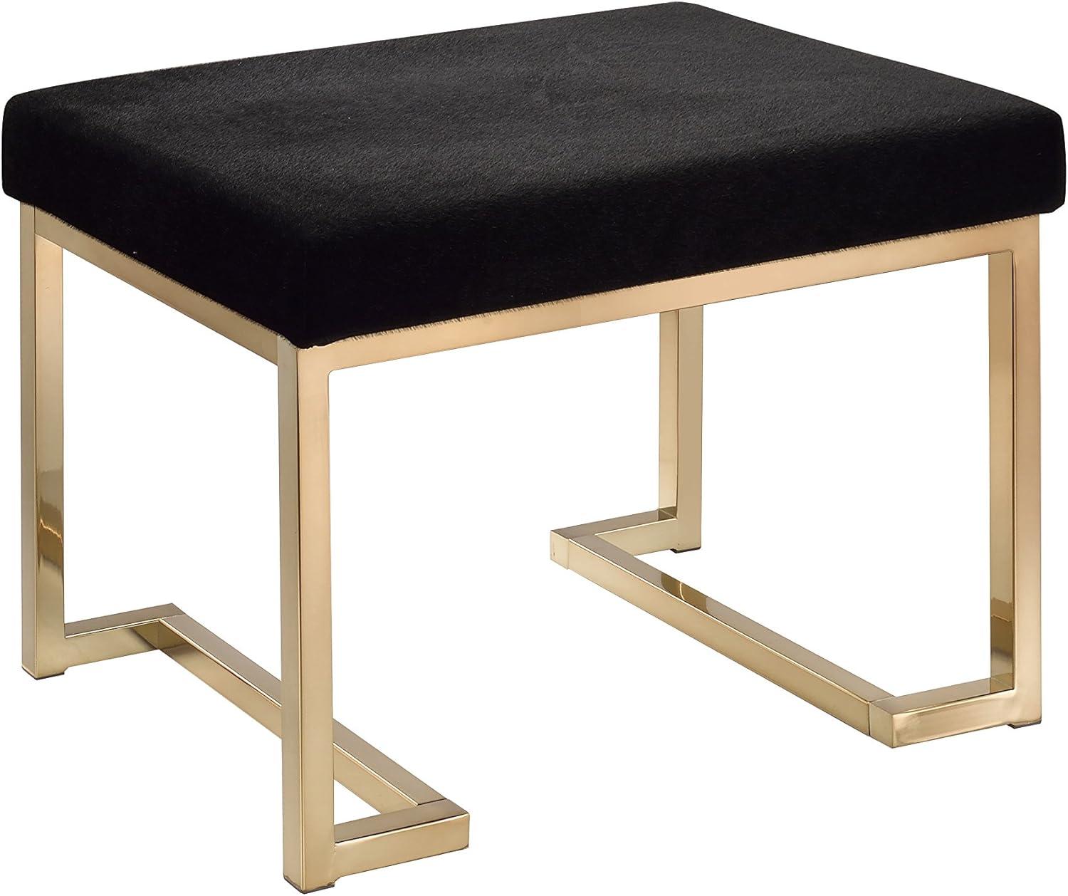 ACME Boice Rectangular Ottoman with Metal Tube in Black Fabric and Champagne