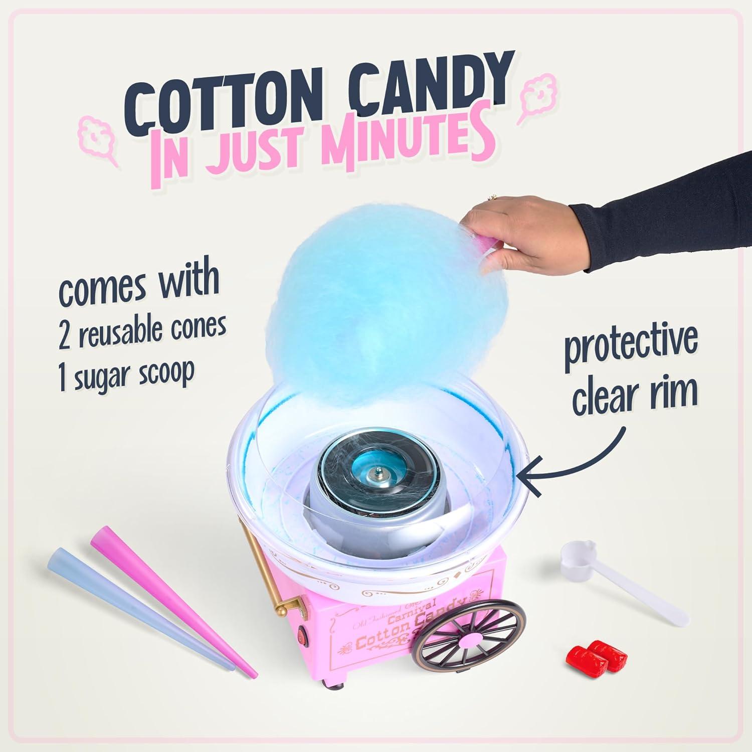 Nostalgia Nostalgia Retro Countertop Cotton Candy Machine, Includes 2 Reusable Cones & Scoop