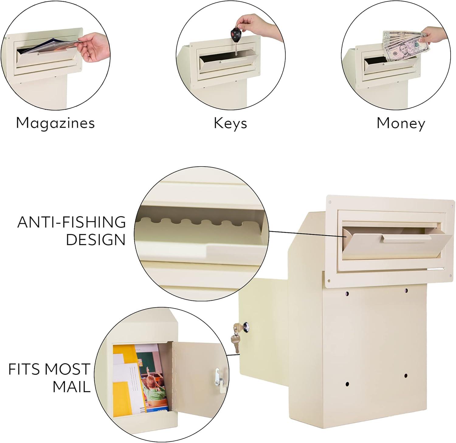 Beige Cream Steel Lockable Through-the-Door Mail Drop Box