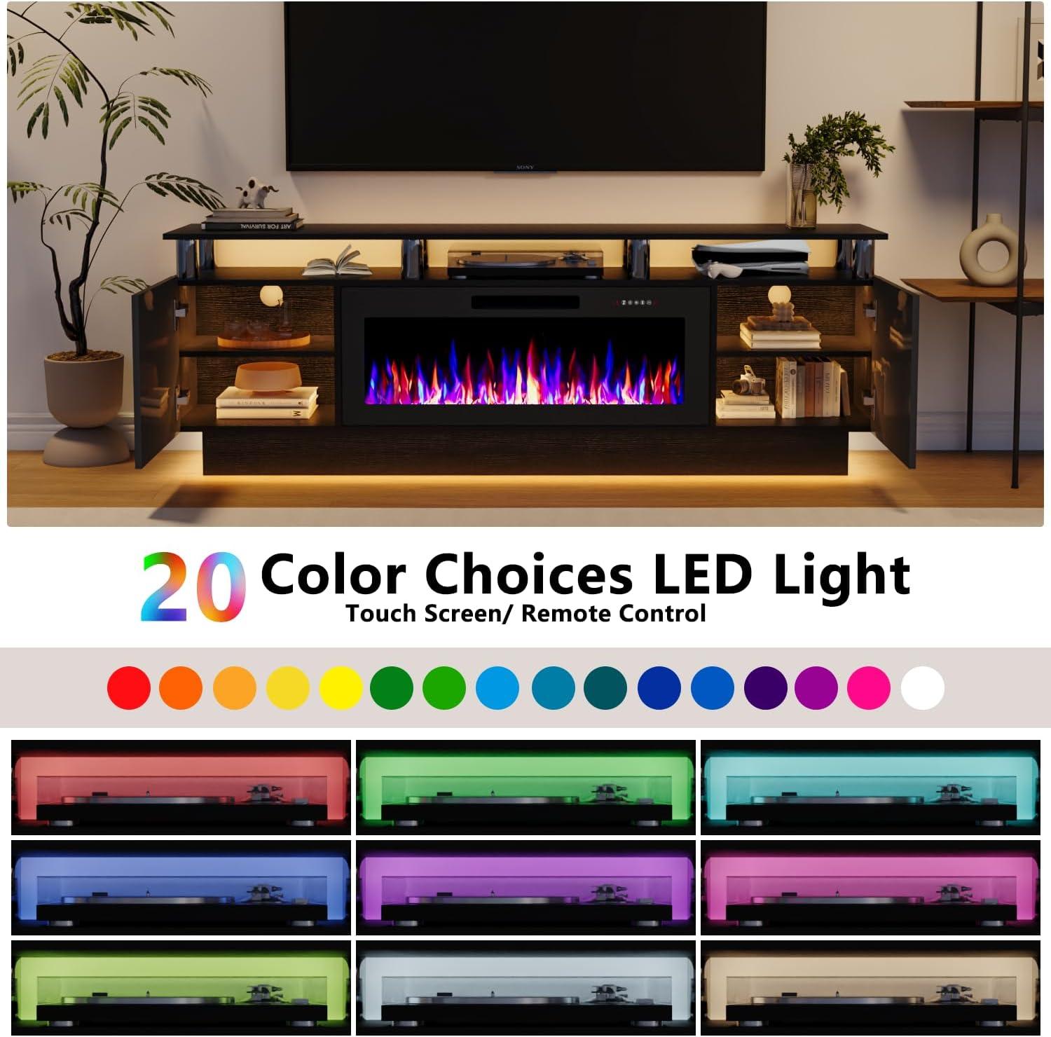 BELLEZE Soporte para Televisor con Chimenea para Televisores de hasta 75", Centro de Entretenimiento con Chimenea Eléctrica de 36", Iluminación Ambiental LED y Almacenamiento, Mesa Consola Multimedia de 69 Pulgadas - Avenue (Blanco)