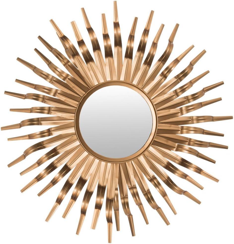 Gold Sunburst Round Wood Wall Mirror