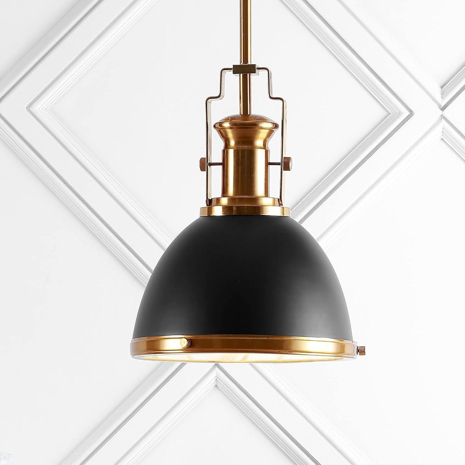 Homer 10" 1-Light Modern Industrial Iron LED Dome Pendant, Black/Brass Gold