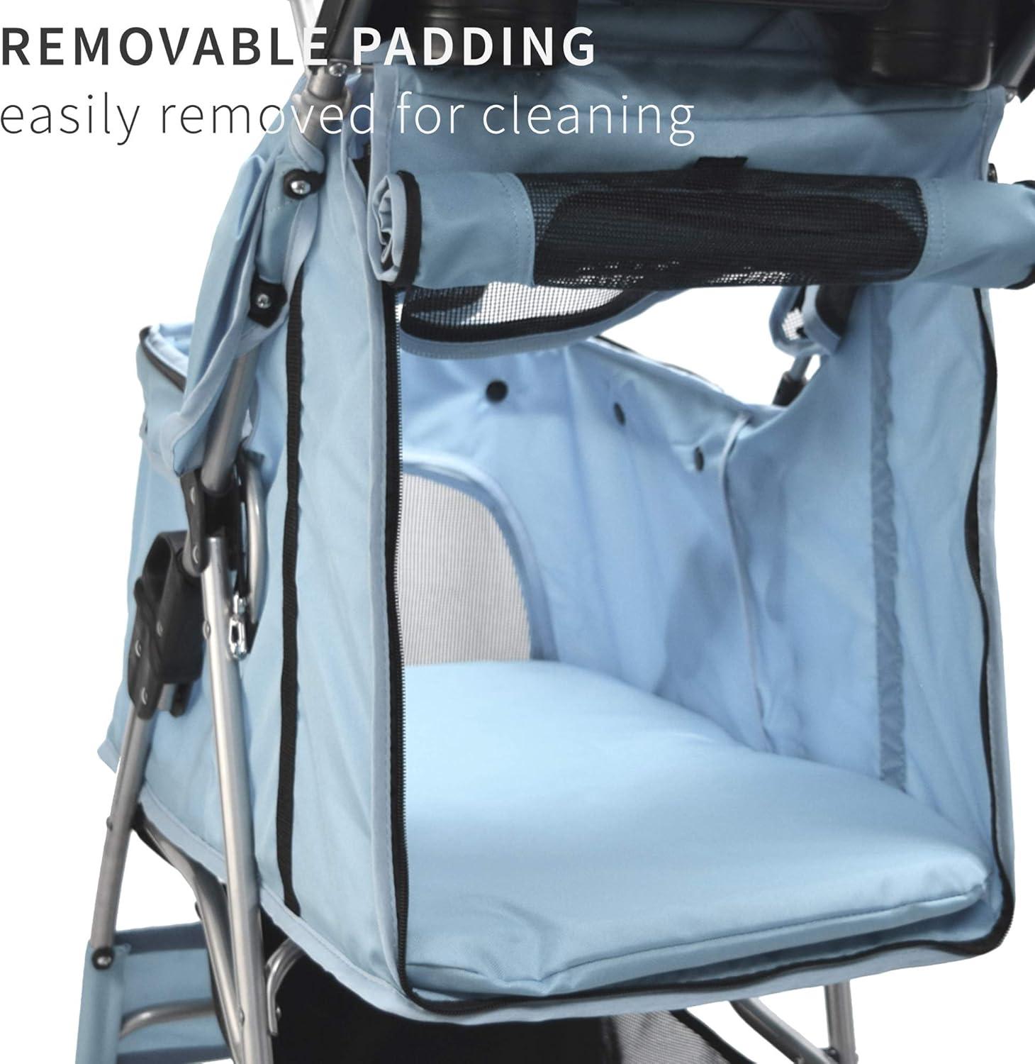 Blue Foldable Four-Wheel Pet Stroller with Mesh Windows