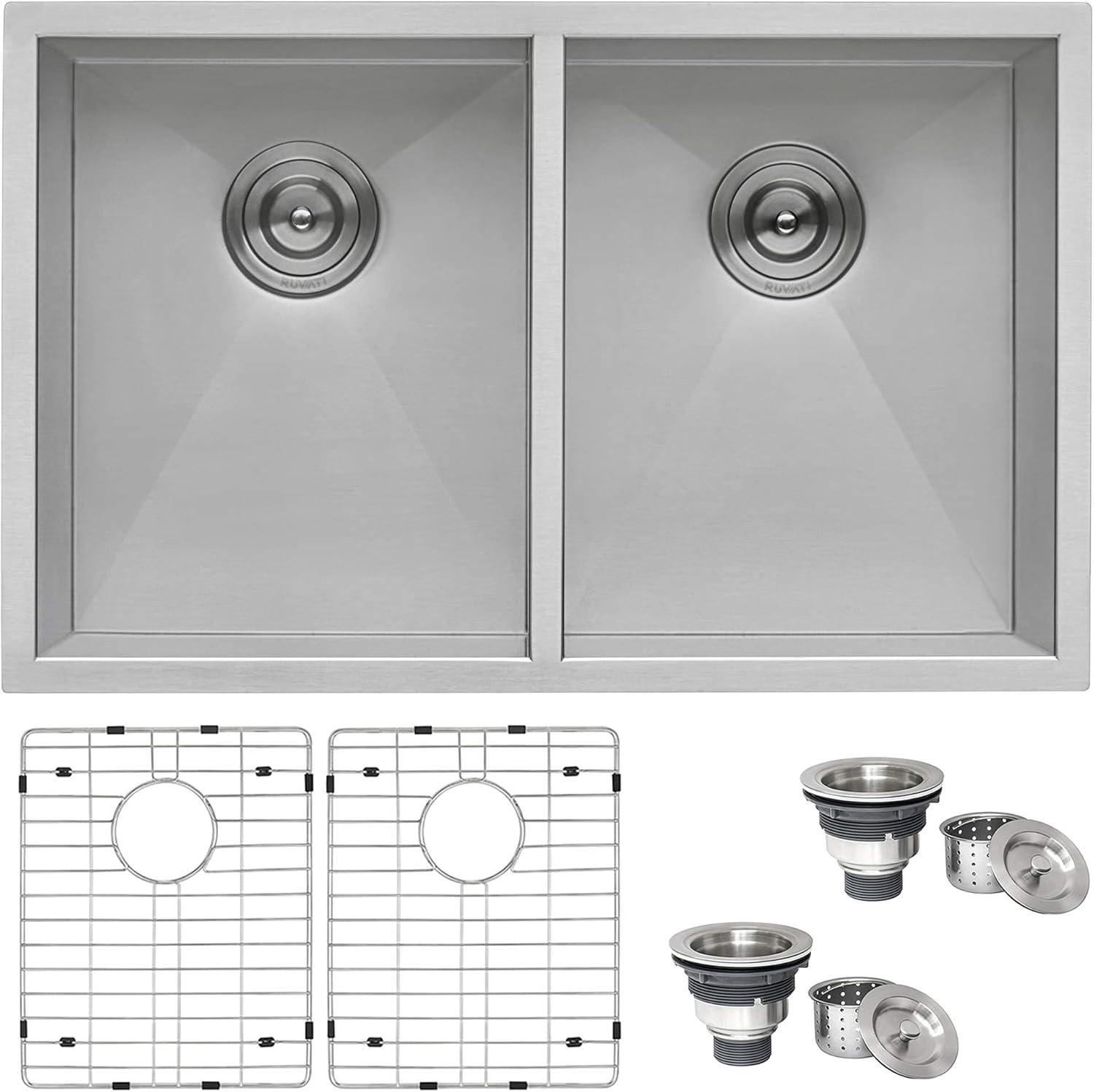 Ruvati 30-Inch Stainless Steel Double Bowl Undermount Kitchen Sink