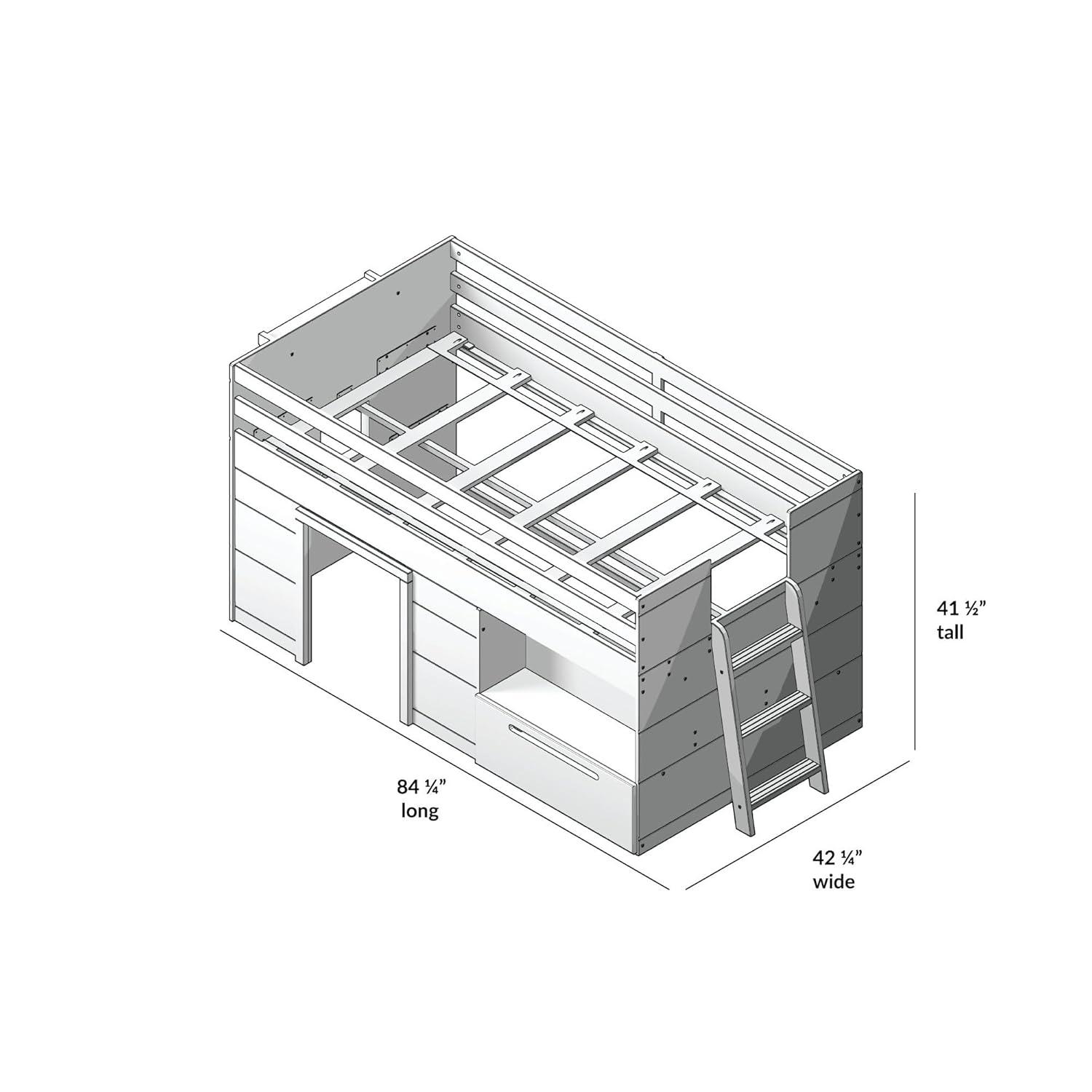 Max & Lily  Modern Farmhouse Low Loft Bed with Storage Drawer, Solid Wood Bed for Kids