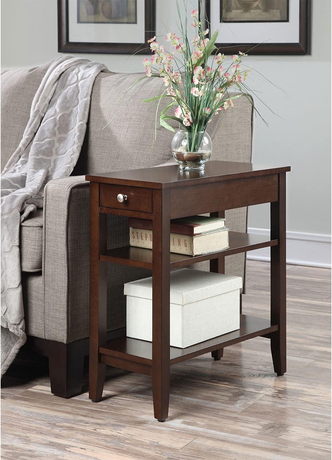 Espresso Wood 3-Tier End Table with Drawer