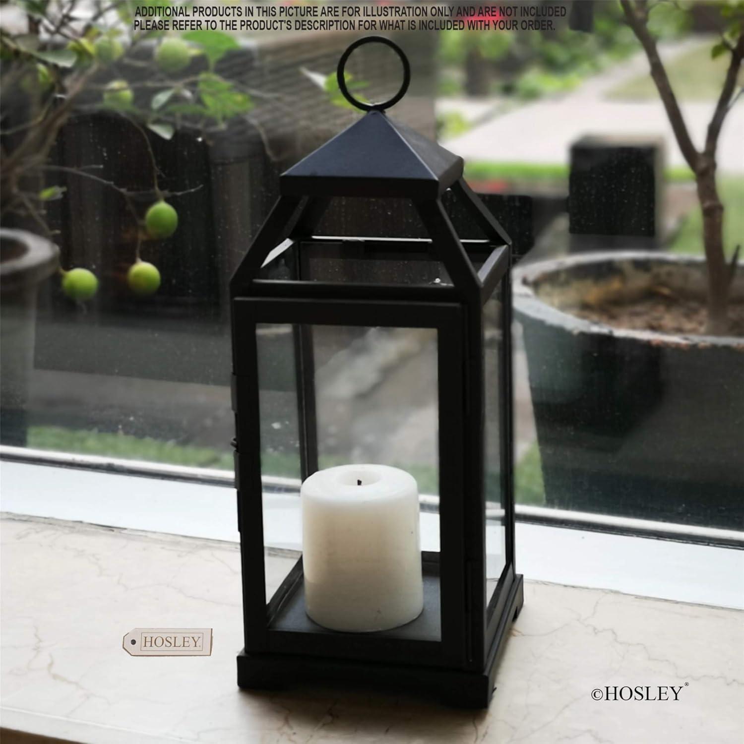 14-Inch Black Iron and Clear Glass Tabletop Lantern