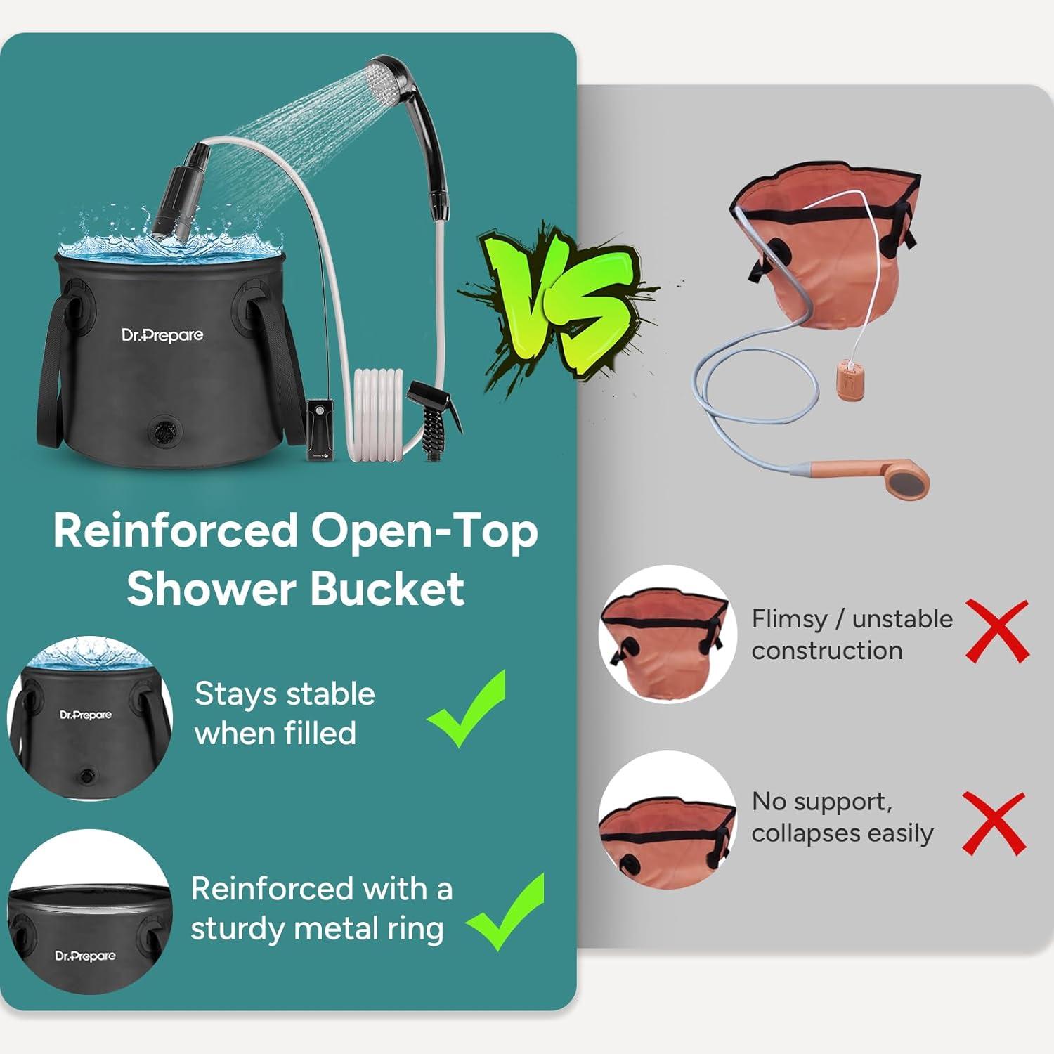 DR.PREPARE 4.5 Gallons Portable Camping Shower - 17L Shower with Pump, USB Rechargeable Battery